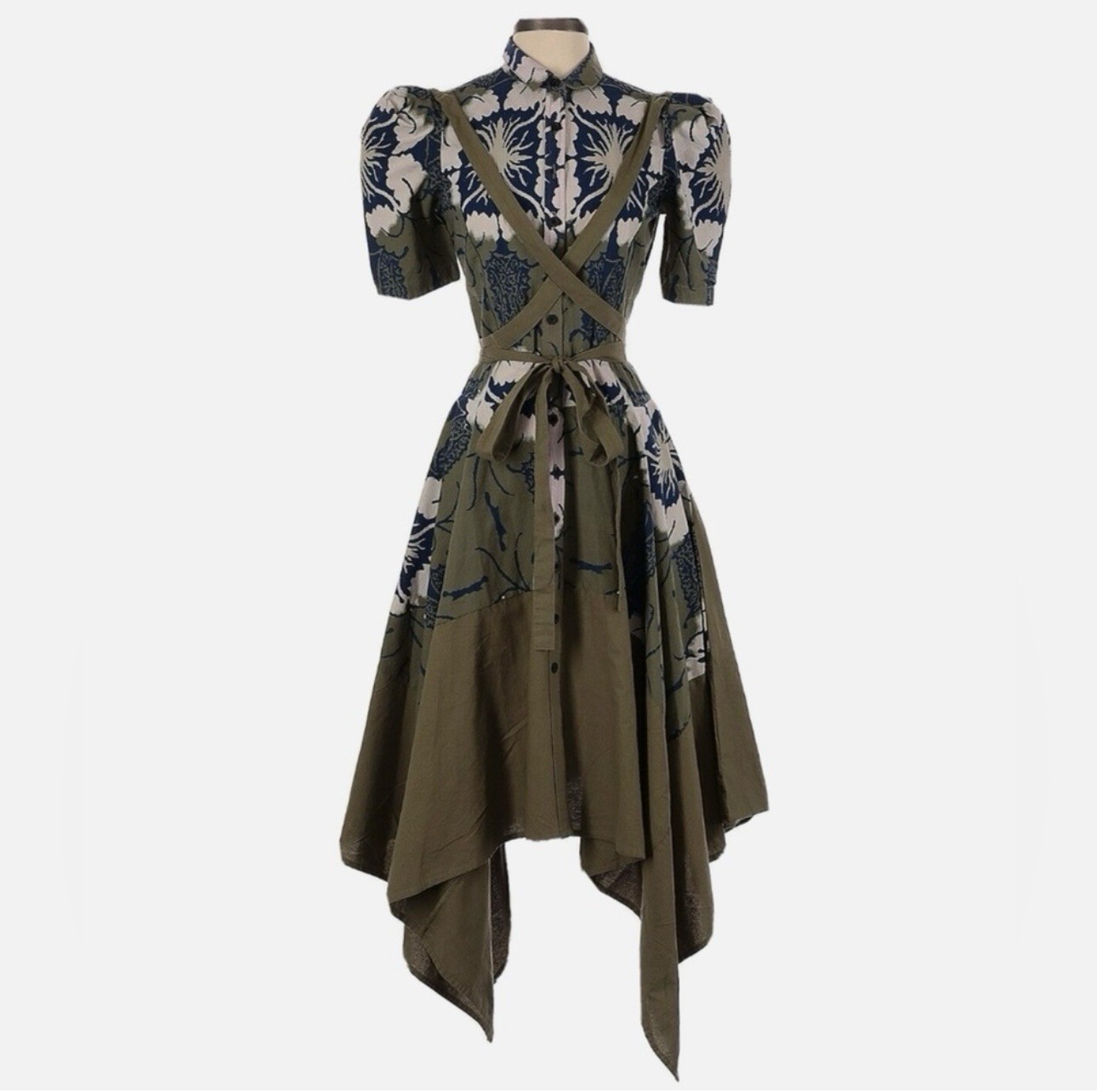 Making the Cut Army GreenFloral Self Tie Dress XS Season2 Winner Pockets NWT