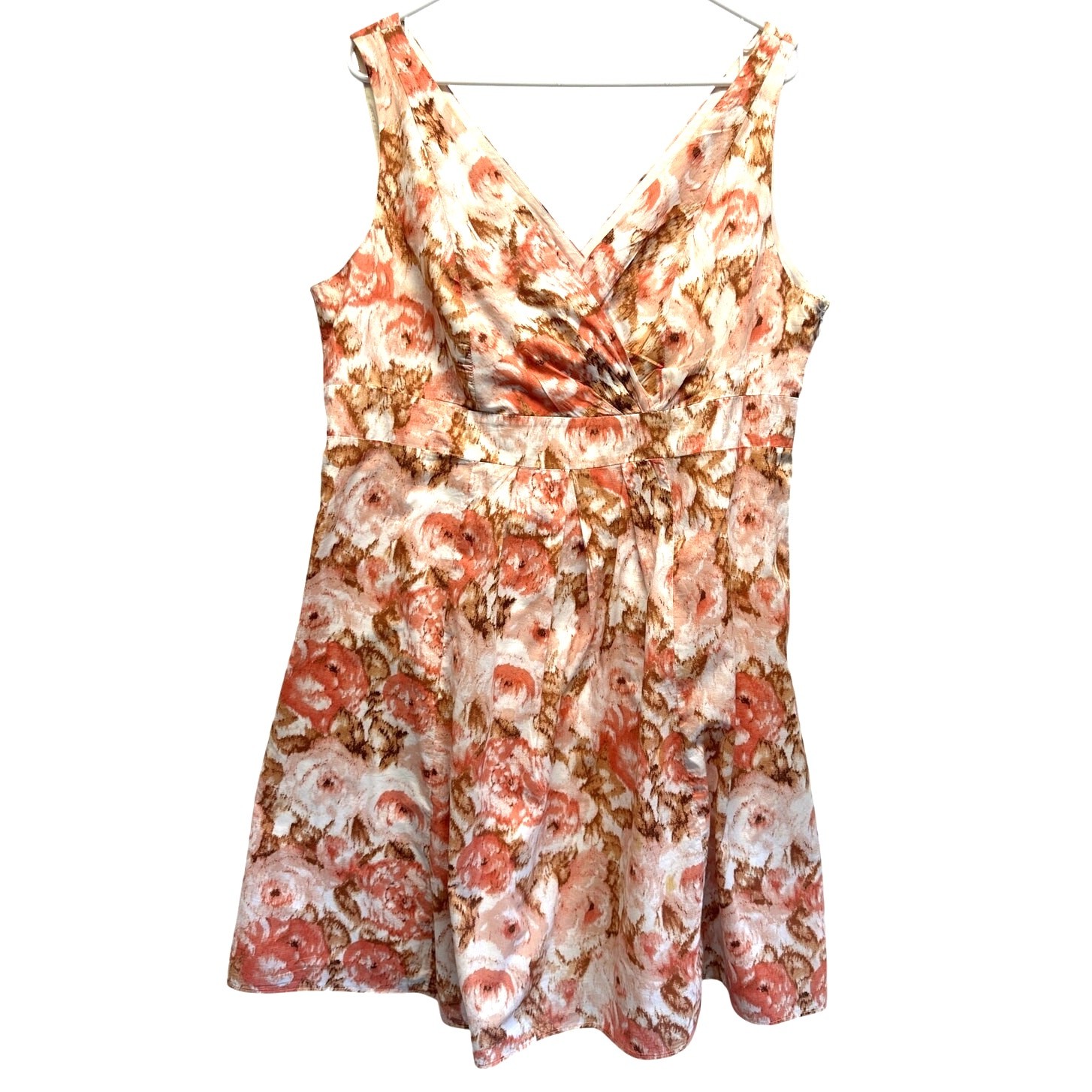 Lands’ End Women Summer Sundress Faux Wrap Lined Size 16 100% Cotton Fairy