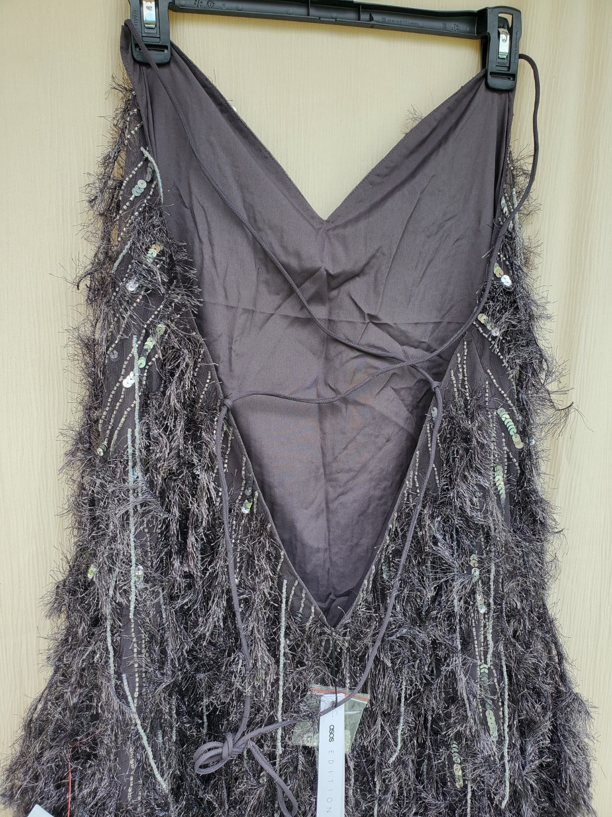 ASOS Edition Sequin and Feather Mini Dress midnight Grey US14 NEW