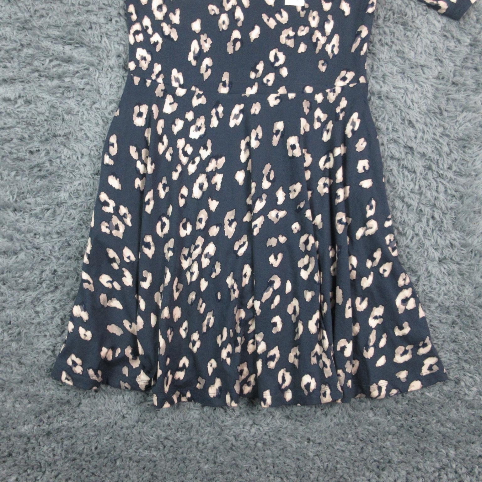 Nine Britton Dress Womens Large Blue Leopard Fit & Flare V Neck Knee Casual NWT