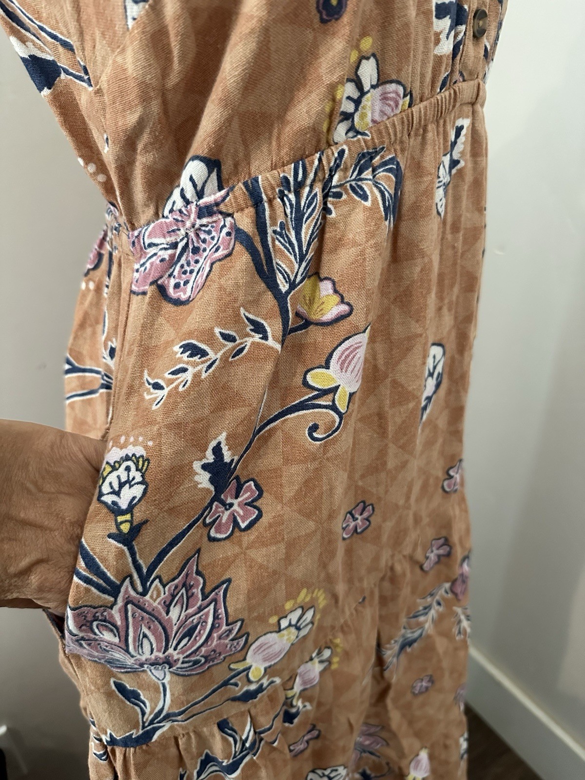 SONOMA Goods for Life Brown Floral V Neck, Smocked Back, Midi Dress- Size S