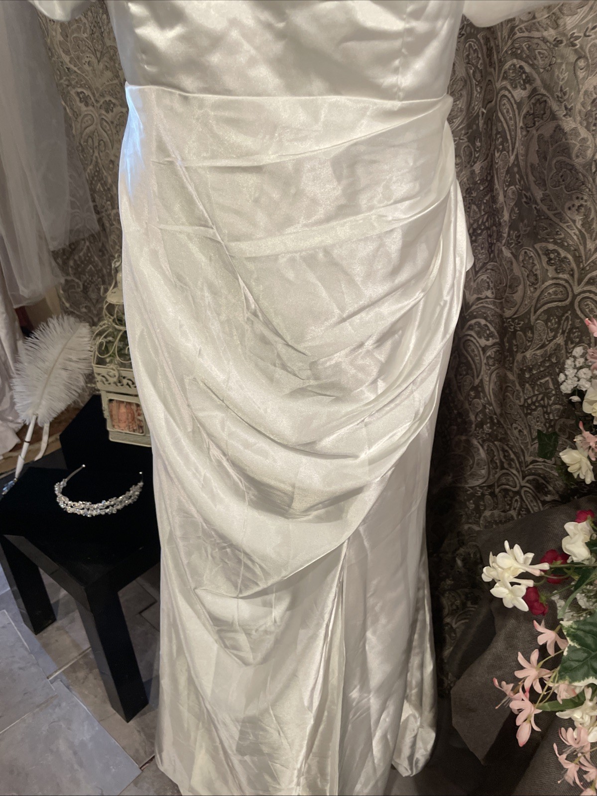 MU XiANGCHEN White Dress Long Corset Back Off The Sleeve Size 14