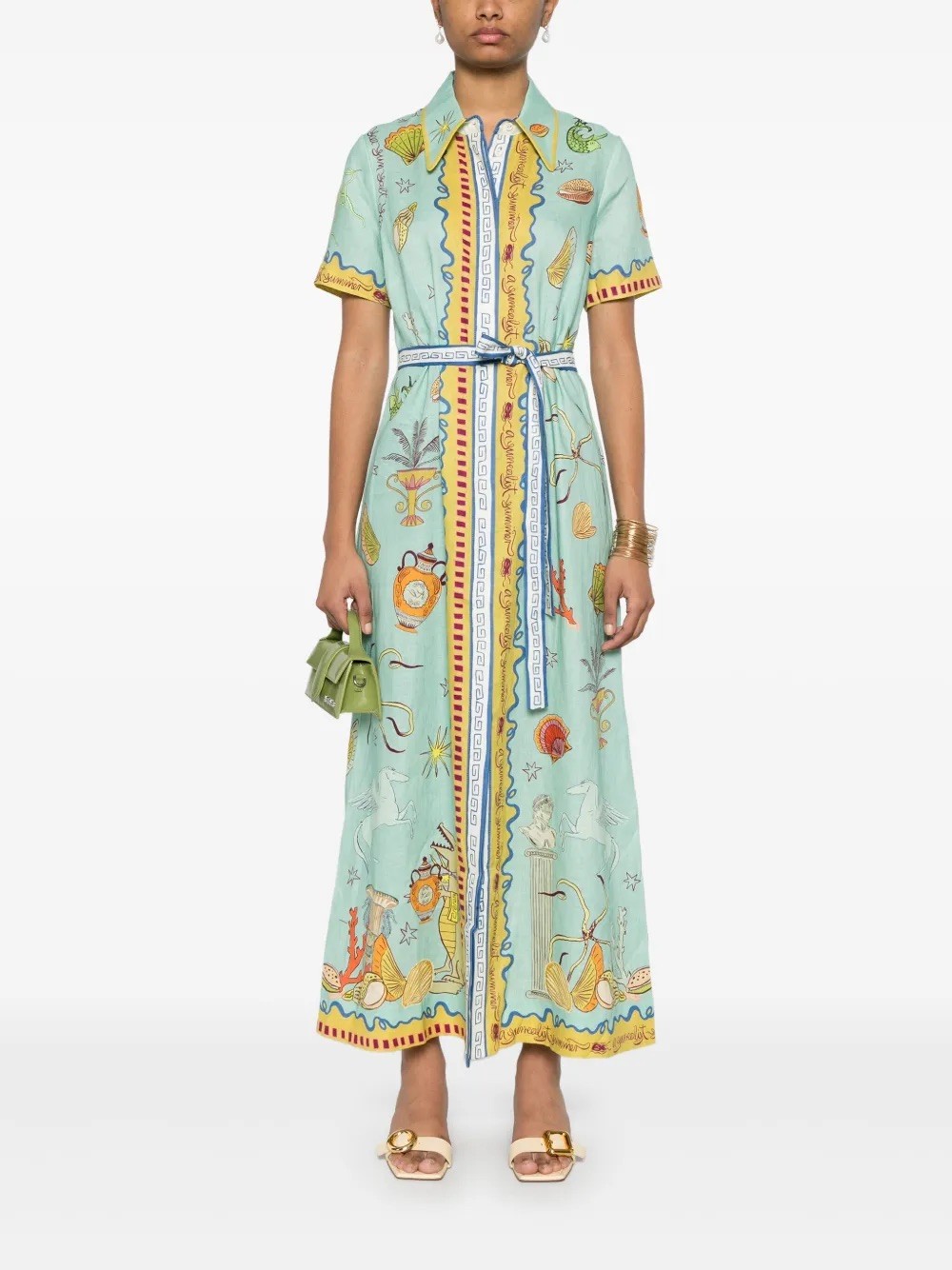 Alemais Surrealist Summer Short-Sleeve Linen Shirtdress 10