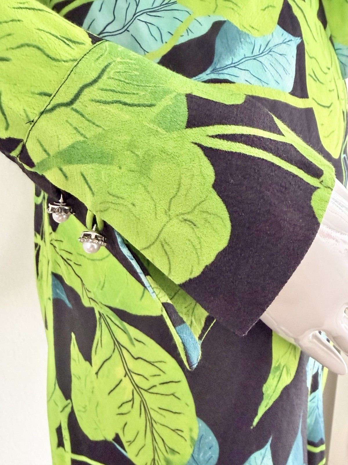 Husk Maxi Dress Green Black Leaf Rare Print Long Sleeve Pussy Bow Size AU 8 S