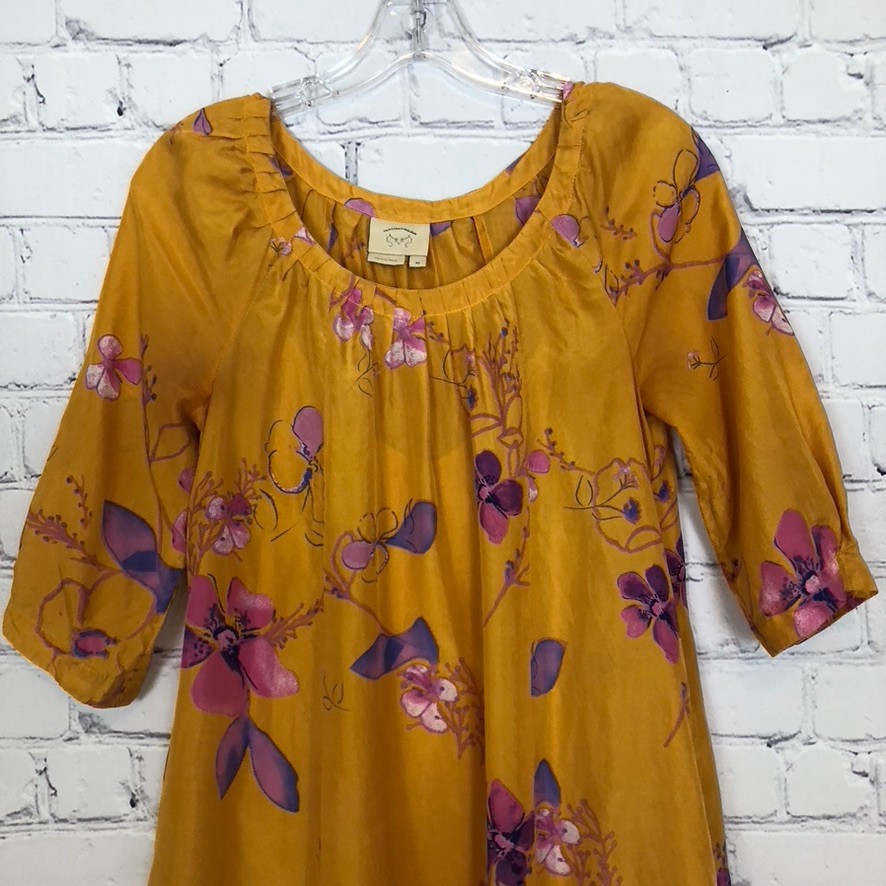 Anthropologie Vanessa Virginia Rainforest Silk Dress Size XS Yellow Floral