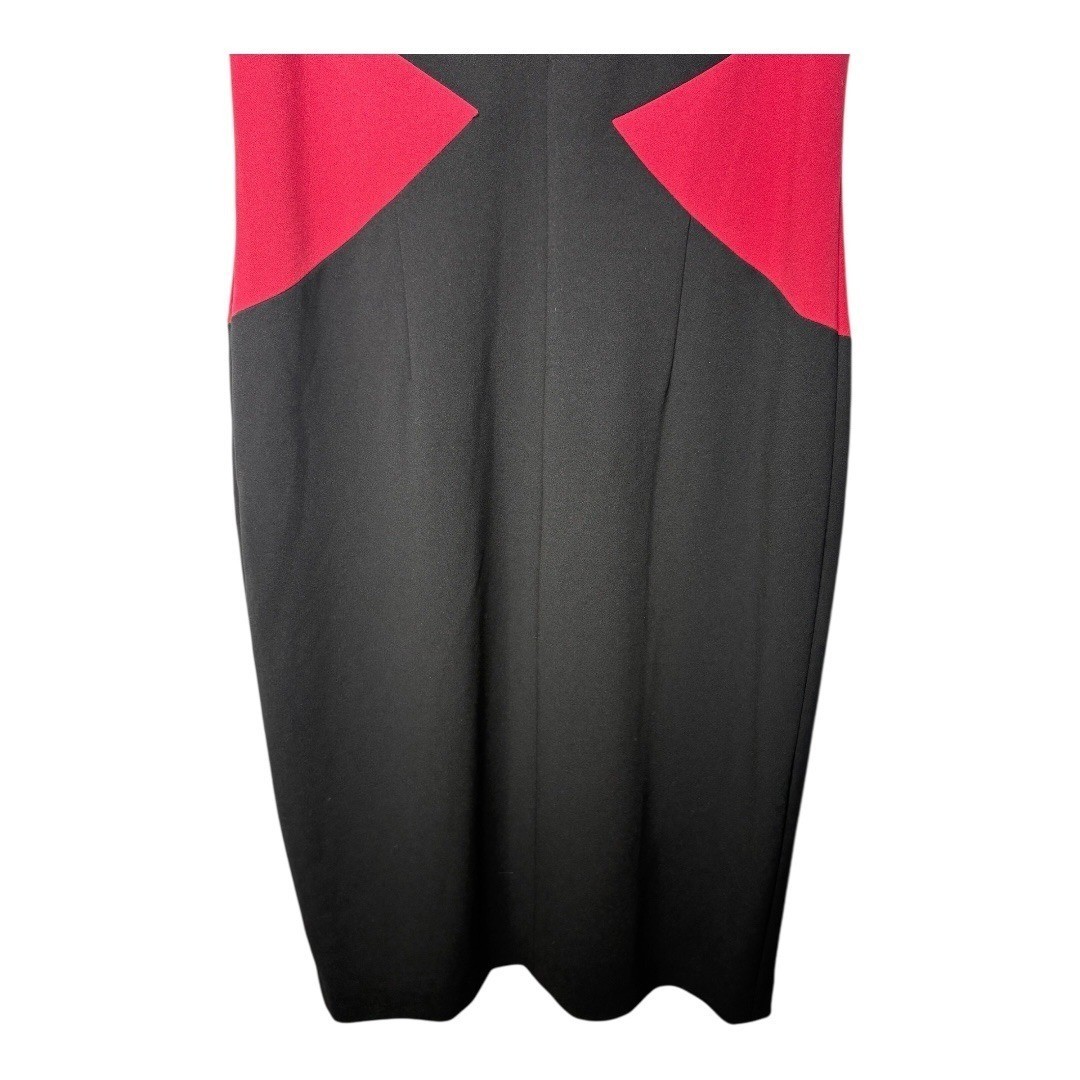Calvin Klein Sheath Dress Size 6 Black Pink Red Colorblock Sleeveless Knee