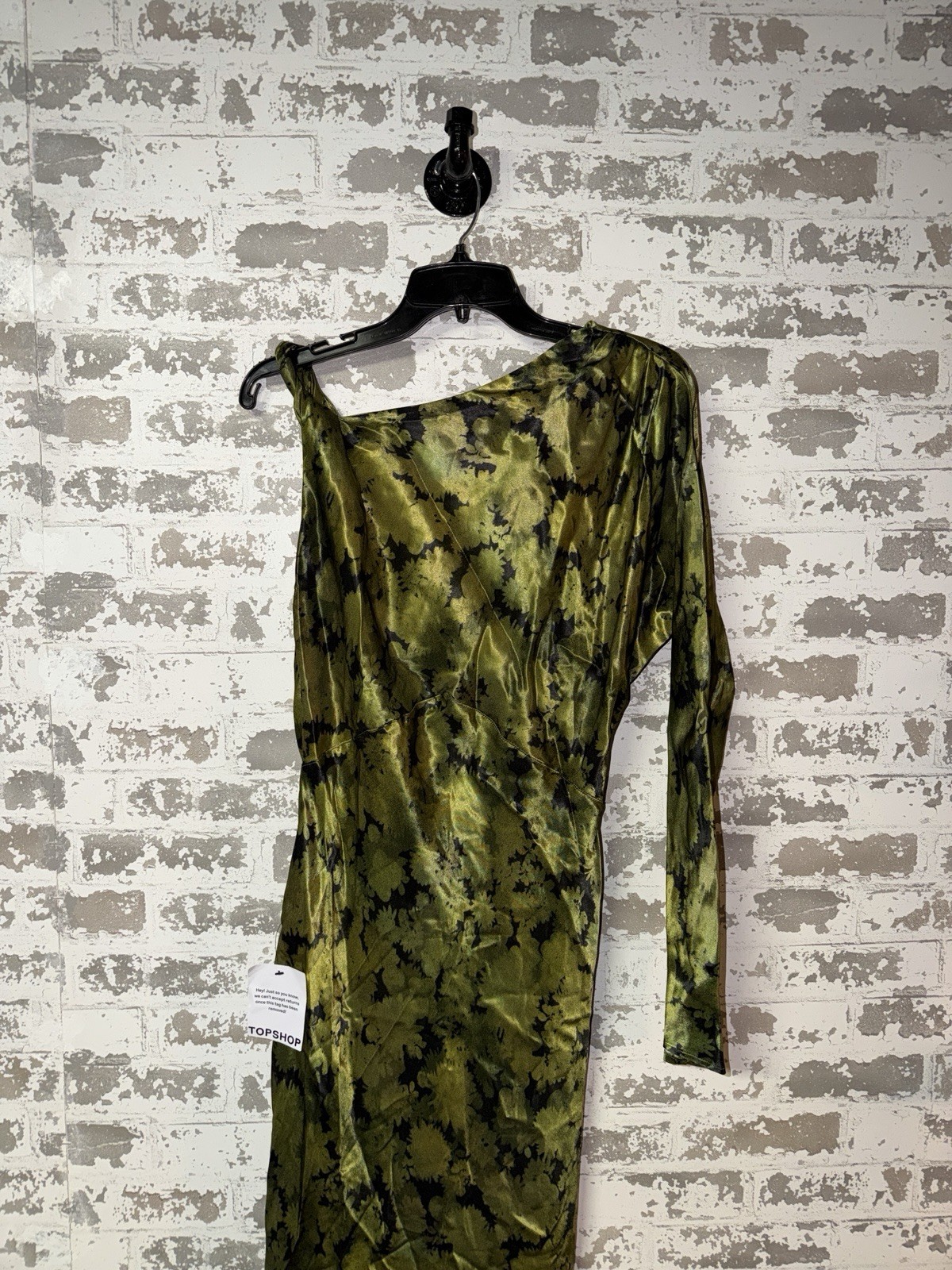 NWT! Topshop One Sleeve Twist Strap Satin Maxi Dress – Green Size US 10 $129