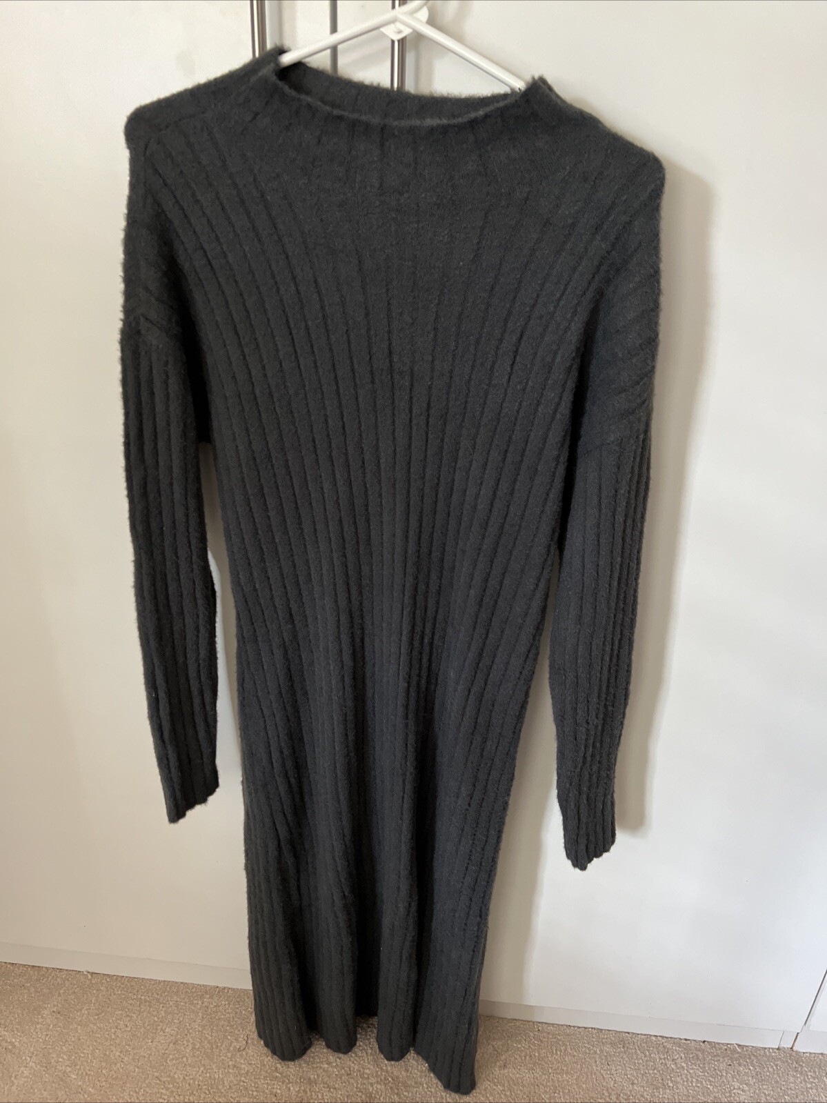 Aerie Ribbed Long Sweater Dress Turtleneck Gray Medium