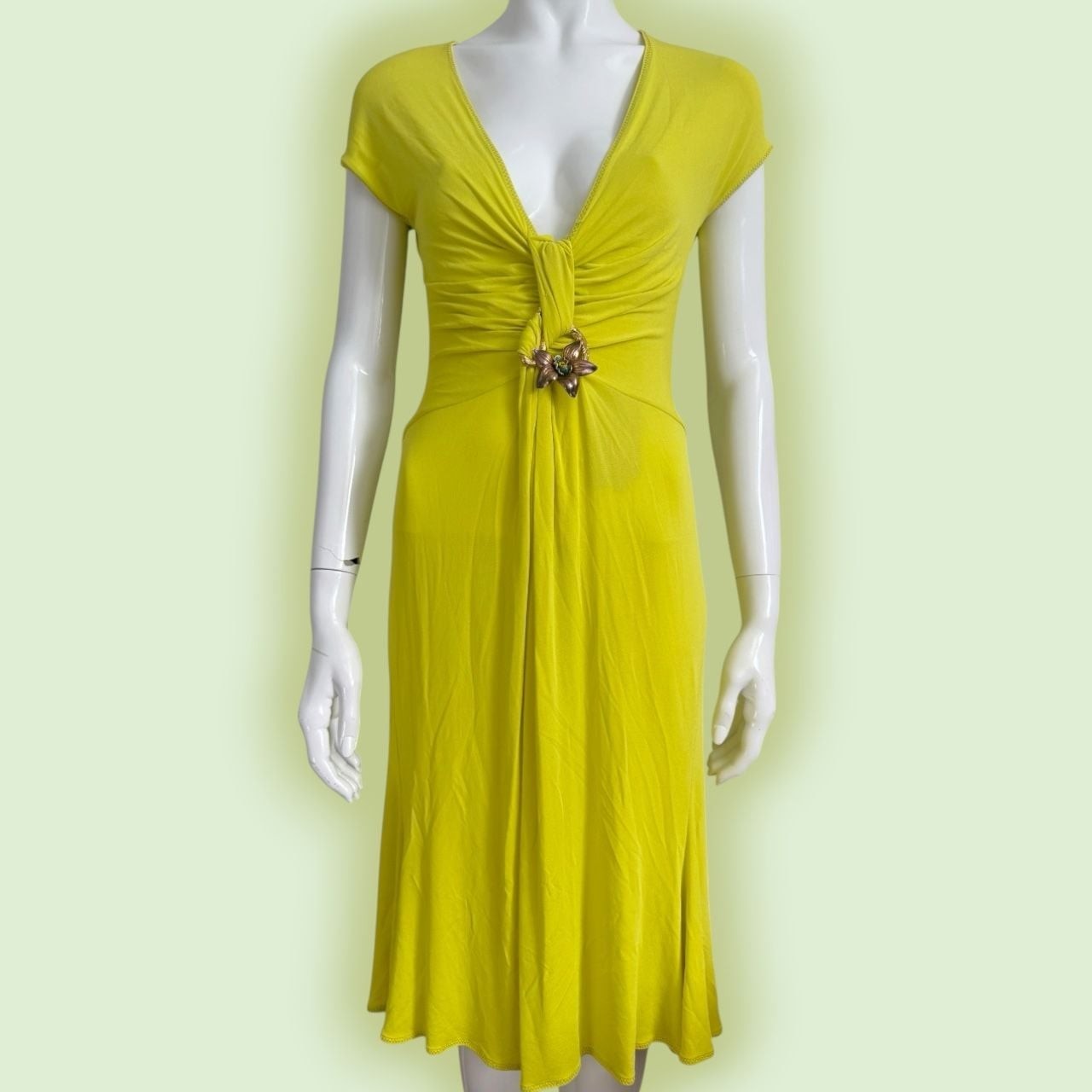 NWT Vintage Class Roberto Cavalli Lime Green Orchid Midi Dress