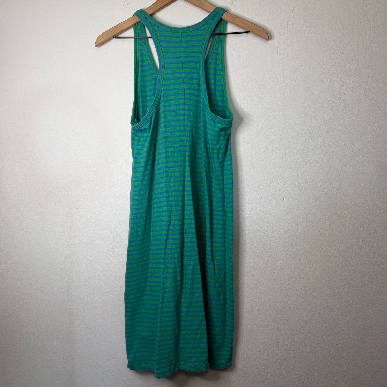 J. Crew Black Label – Racerback Striped Tank Dress Green Blue 100% Cotton Sz S
