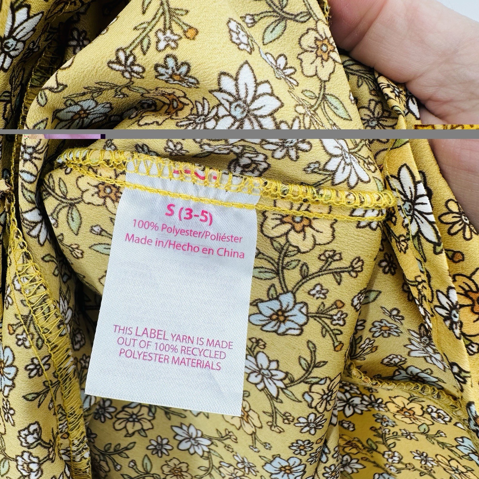 New No Boundaries Babydoll Spaghetti Strap Dress Sz 3-5 Jrs Yellow Floral HH26