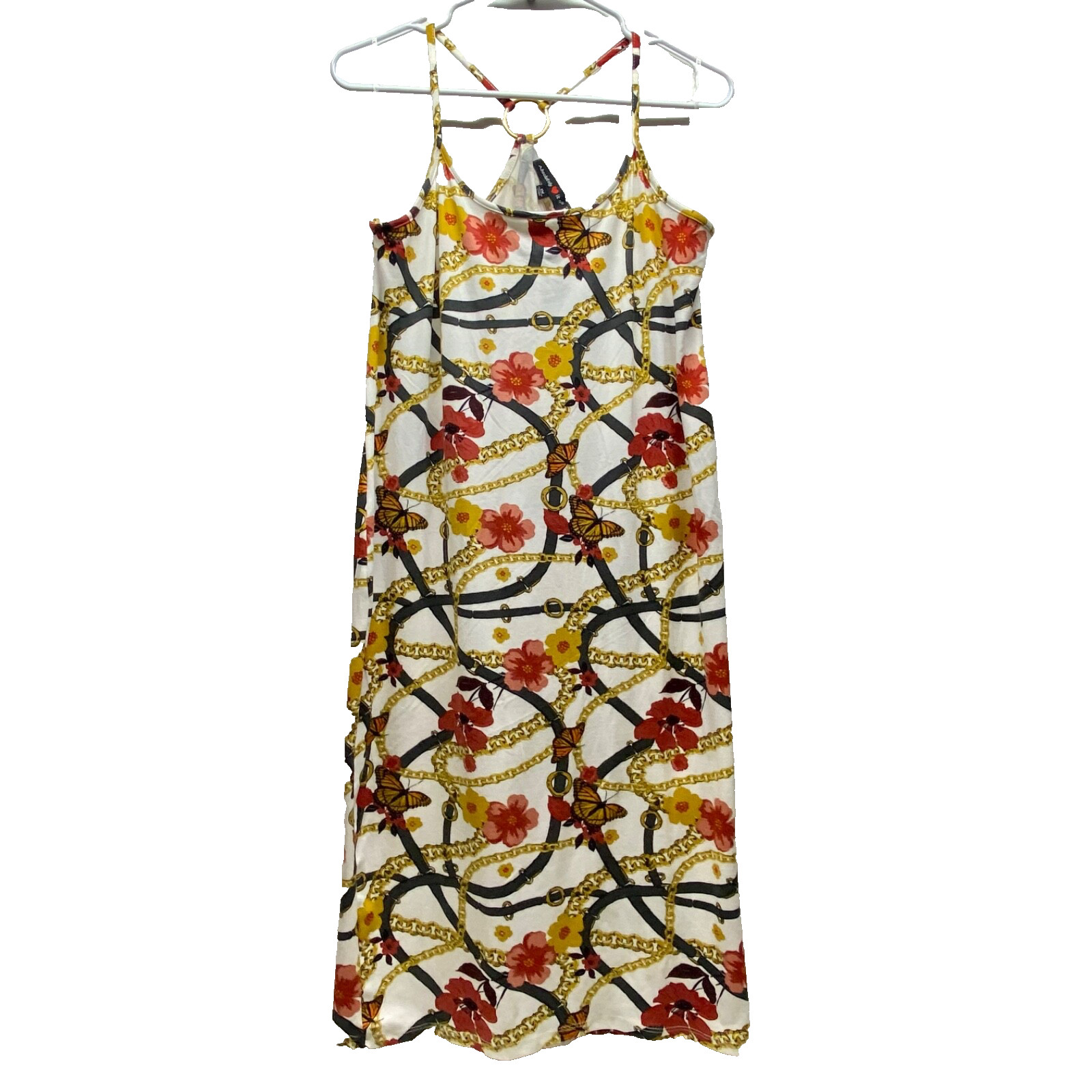Absolutely Love It! Women’s 1X Halter Strappy Bodycon Dress White Floral NWT