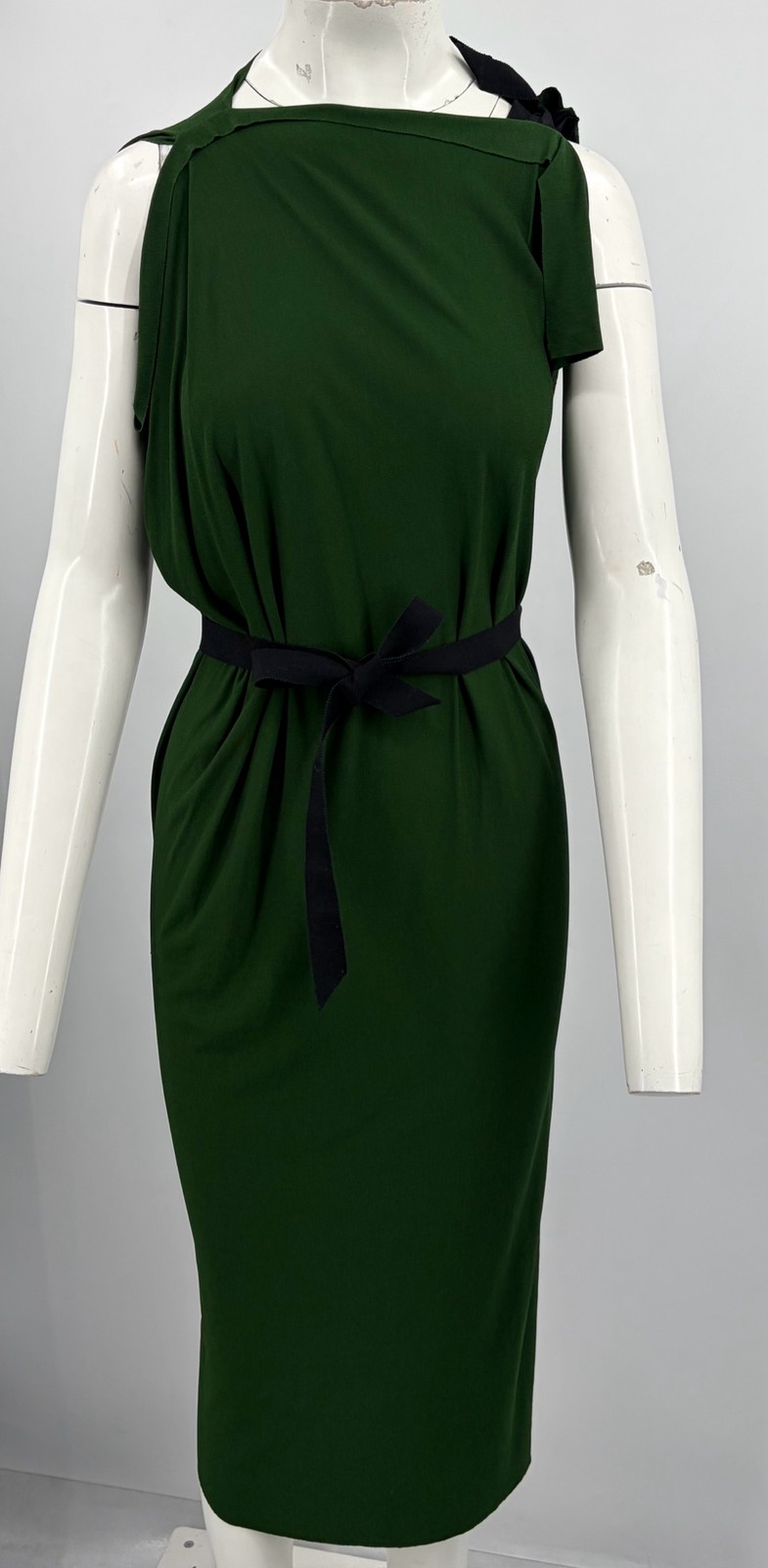 Roland Mouret Green Sleeveless Cape-Effect Belted Midi Dress sz 6