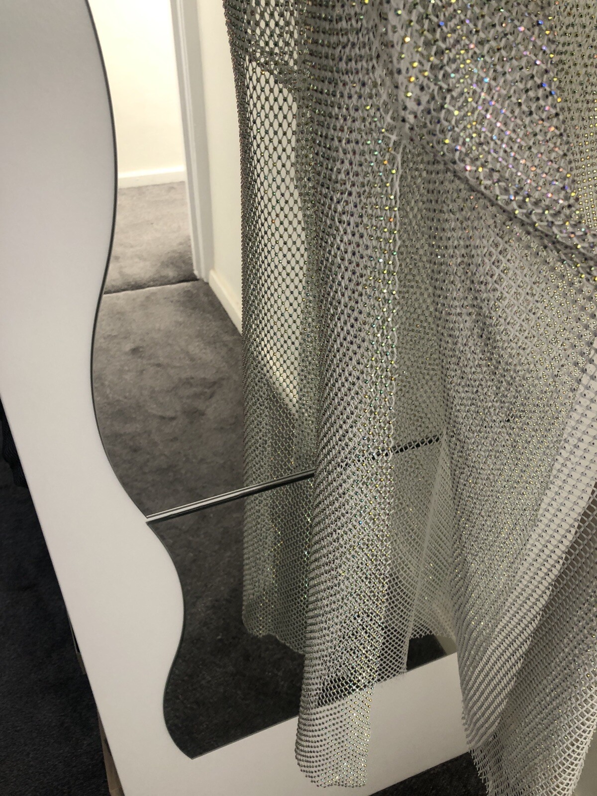 £120 ZARA SILVER RHINESTONE MESH midi maxi bodycon DRESS XS S 8 10 12 Cover Up