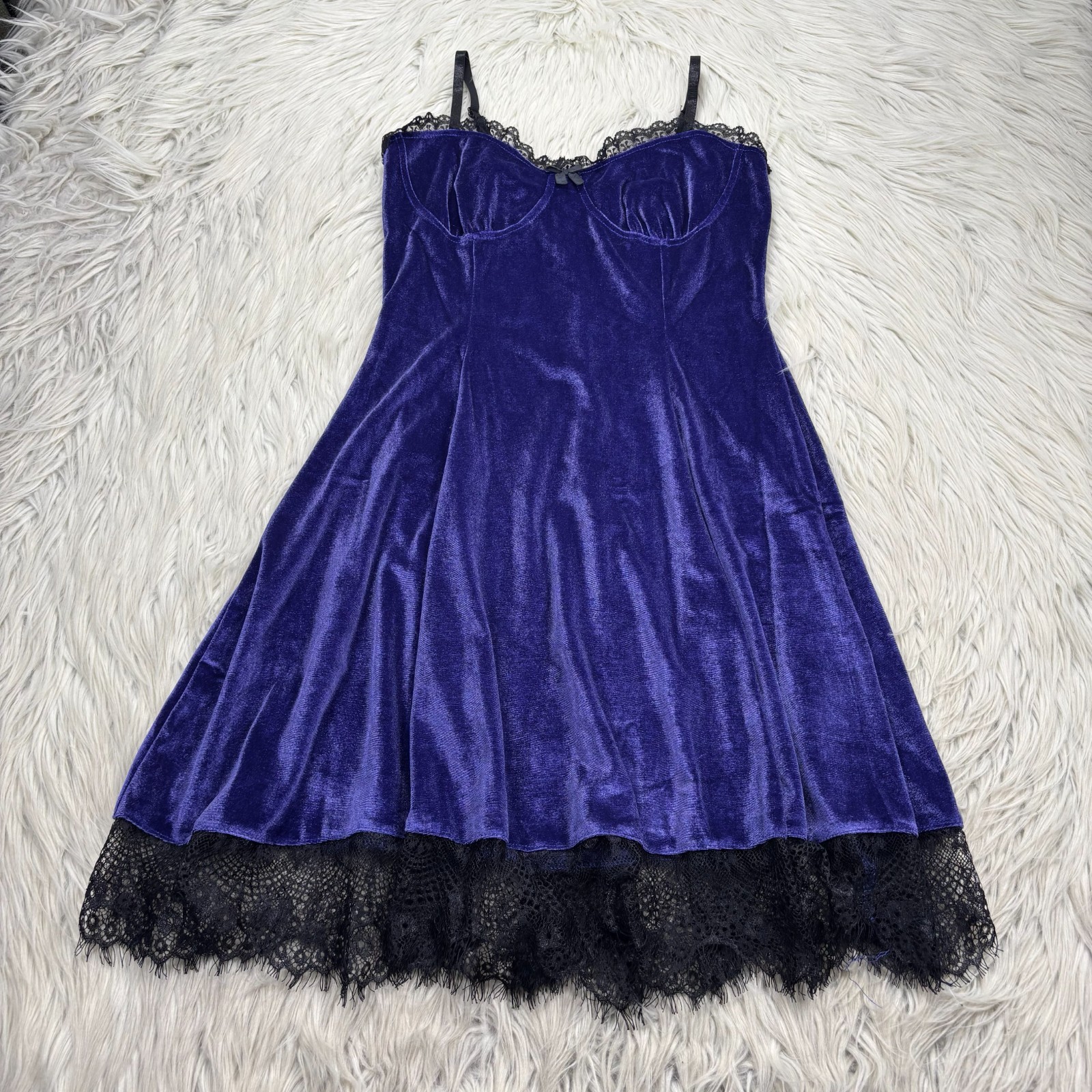 Unbranded Women’s S Purple Lace Trim Bodice Seam Velvet Mini Dress Witch Goth