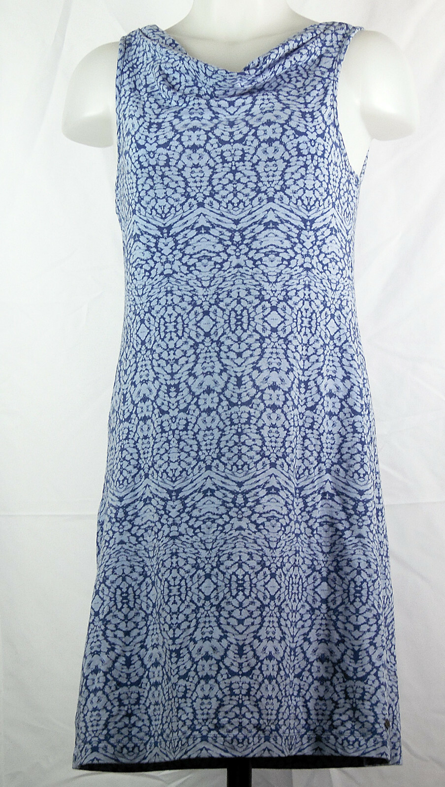 Eddie Bauer Blue Print Sleeveless Cowl Neck Cotton/Modal/Spandex Shift Dress PS