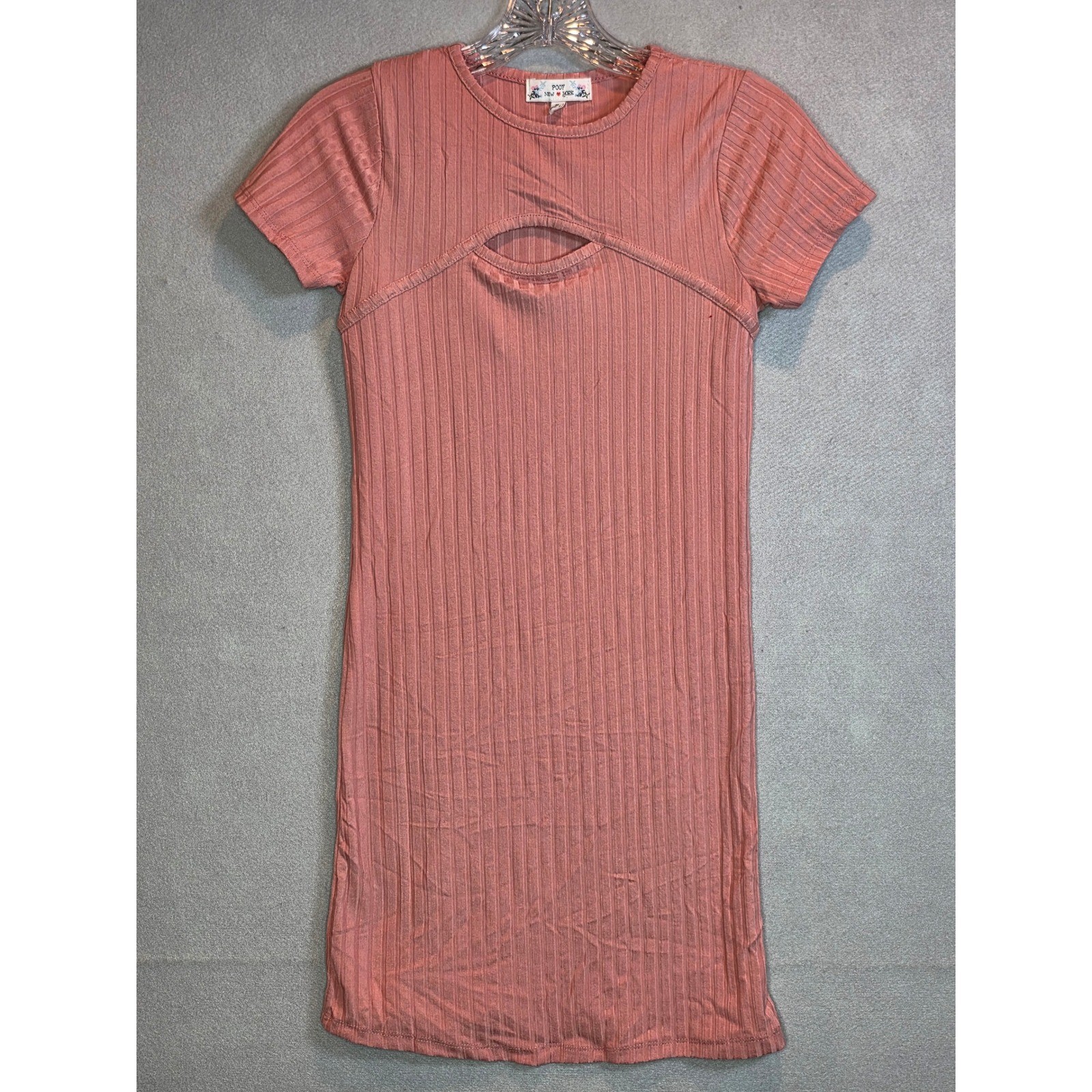 Poof New York Pink Ribbed Cutout Mini Dress Short Sleeve Medium 226008