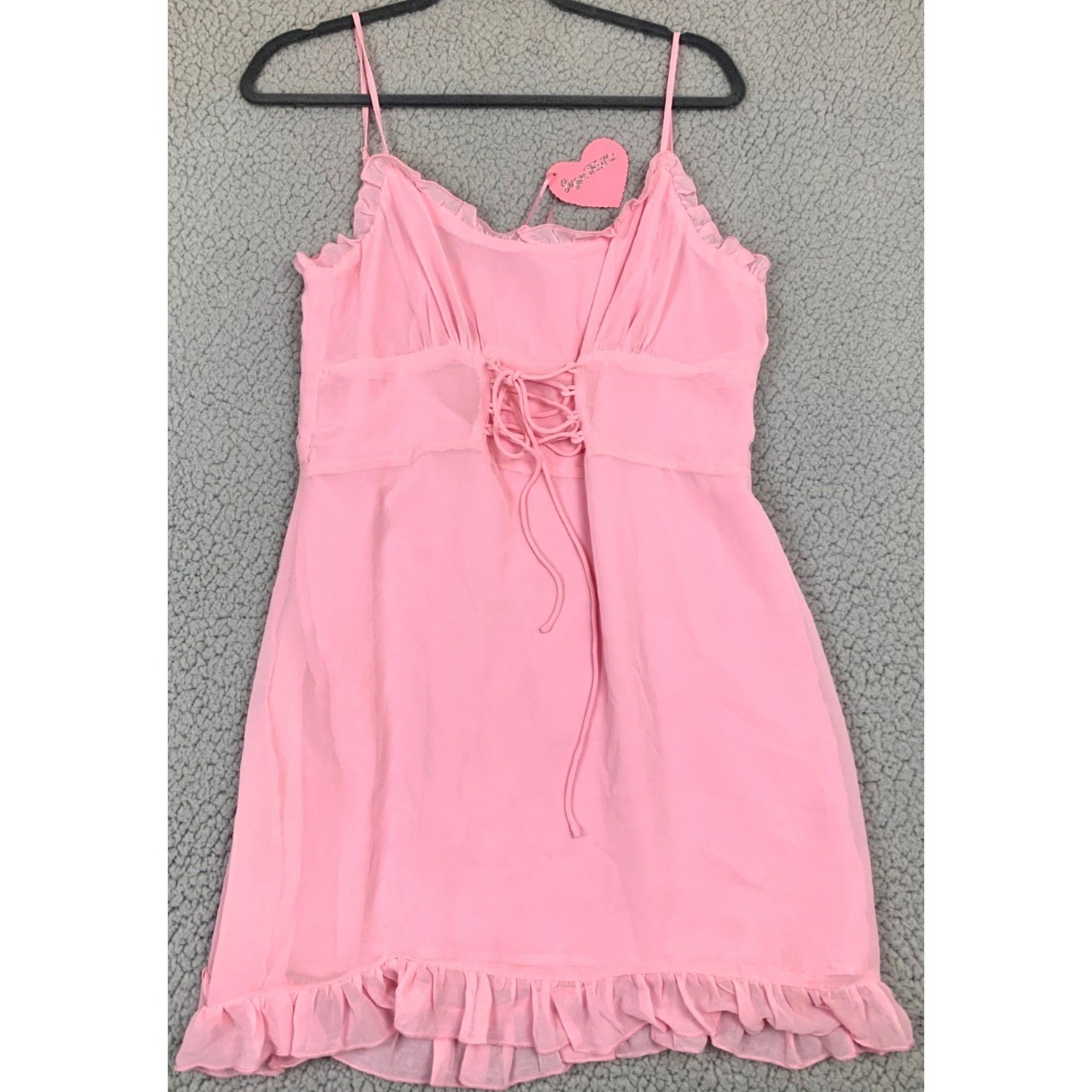Sugar Thrillz Pink Chiffon Mini Dress Womens M Ruffle Lace Up Fairycore