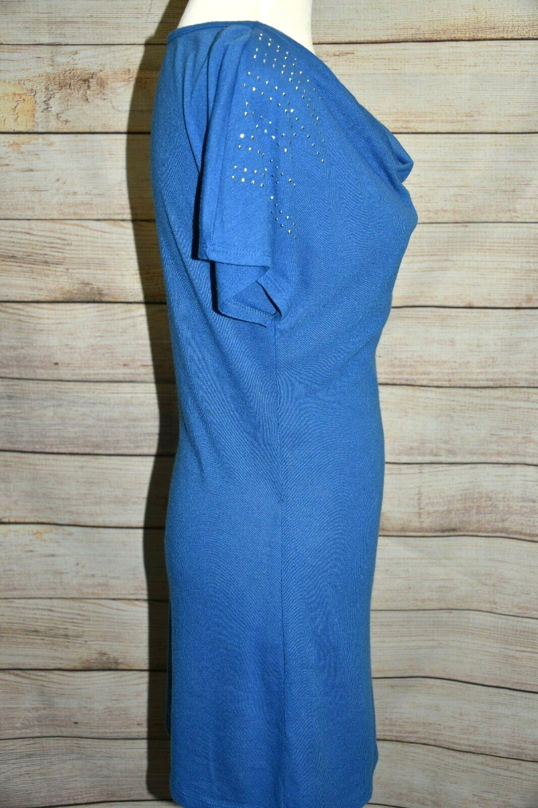 L8TER S M ROYAL BLUE SCOOP DRAPE NECK SILVER STUD SHIRT TUNIC TOP / DRESS