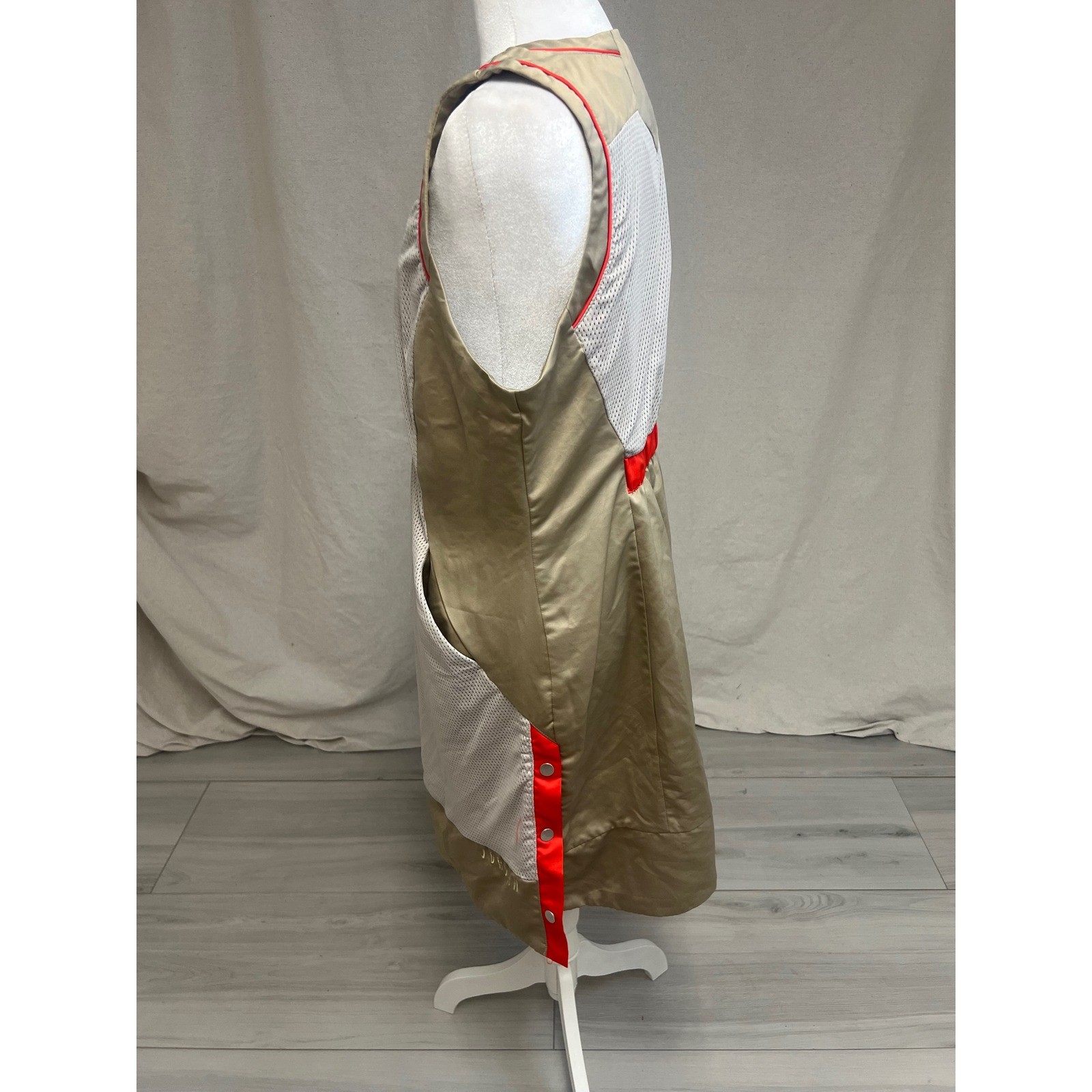 Jordan Flight Dress Tank Top Zip Front Mesh Panels Tan Red Sz L Utility Athletic