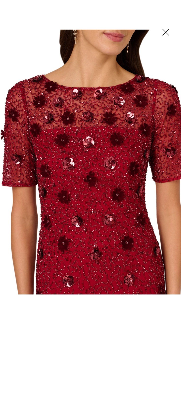 Adrianna Papell Women’s Red Floral-Embellished Boat-Neck Dress Size 4