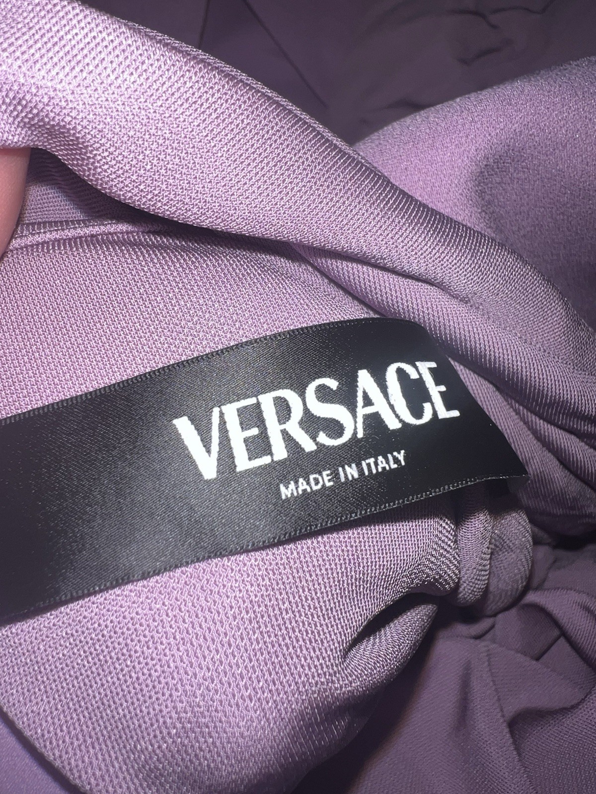 Versace ‘95 Medusa Hardware Draped Silk Slit Gown Lilac Dusty Lavender Sz 40