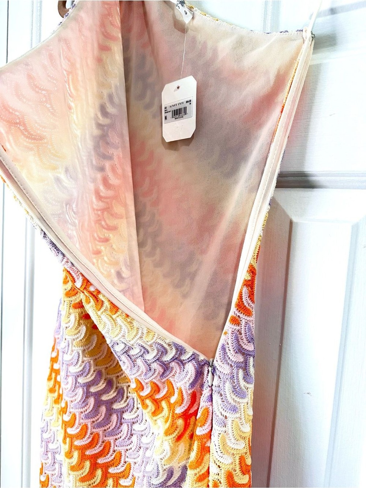 Altar’d State One-Shoulder Mini Dress in Crochet Bright Stripes Size XS