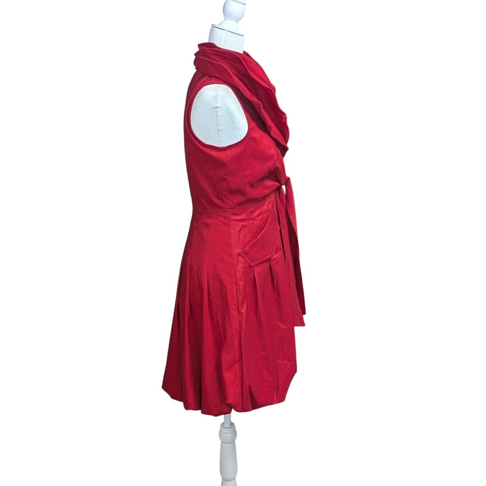 Samuel Dong Red Sleeveless Bubble Skirt Wired Collar Dress Size XS