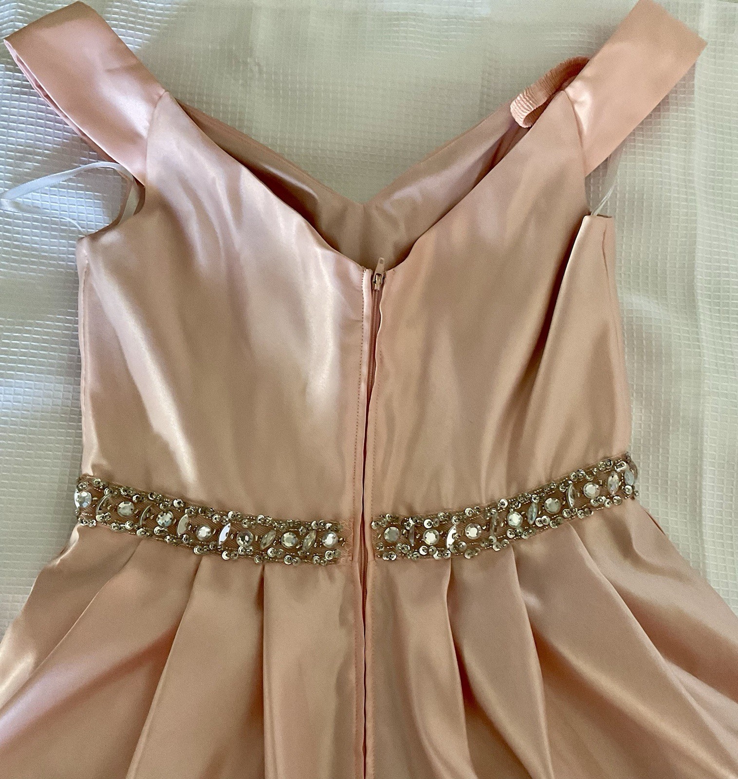 Cindy Collection Fit N Flare Dress Mini Pink Satin Rhinestone Prom Wedding Gown
