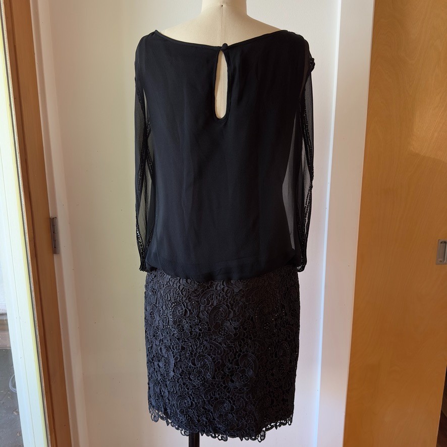 AIDAN MATTOX 100% SILK Chiffon Floral Lace Blouson Cocktail Mini Dress-Black-6