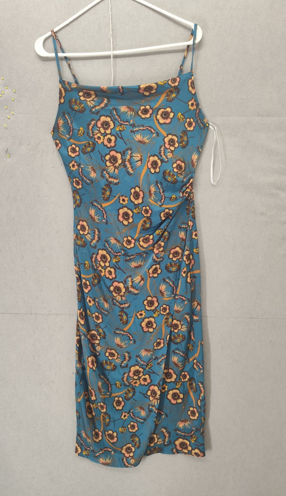 Lulus Women Dress Small Blue Floral Print 100% Polyester Sleeveless Satin Midi
