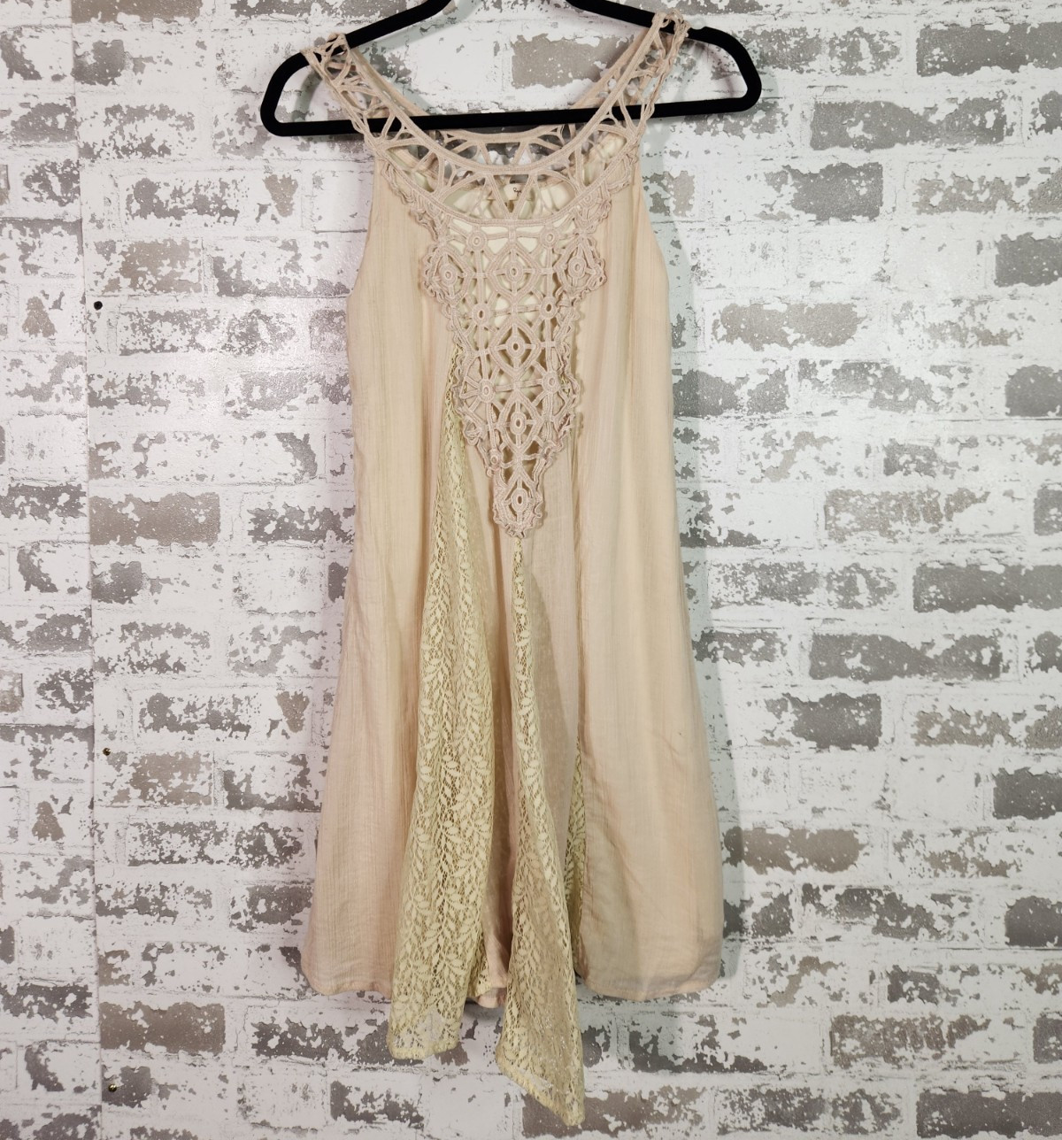 Ryu Beige Lace Bodice Mini Dress Women’s Size S Strappy Sleeveless Lined