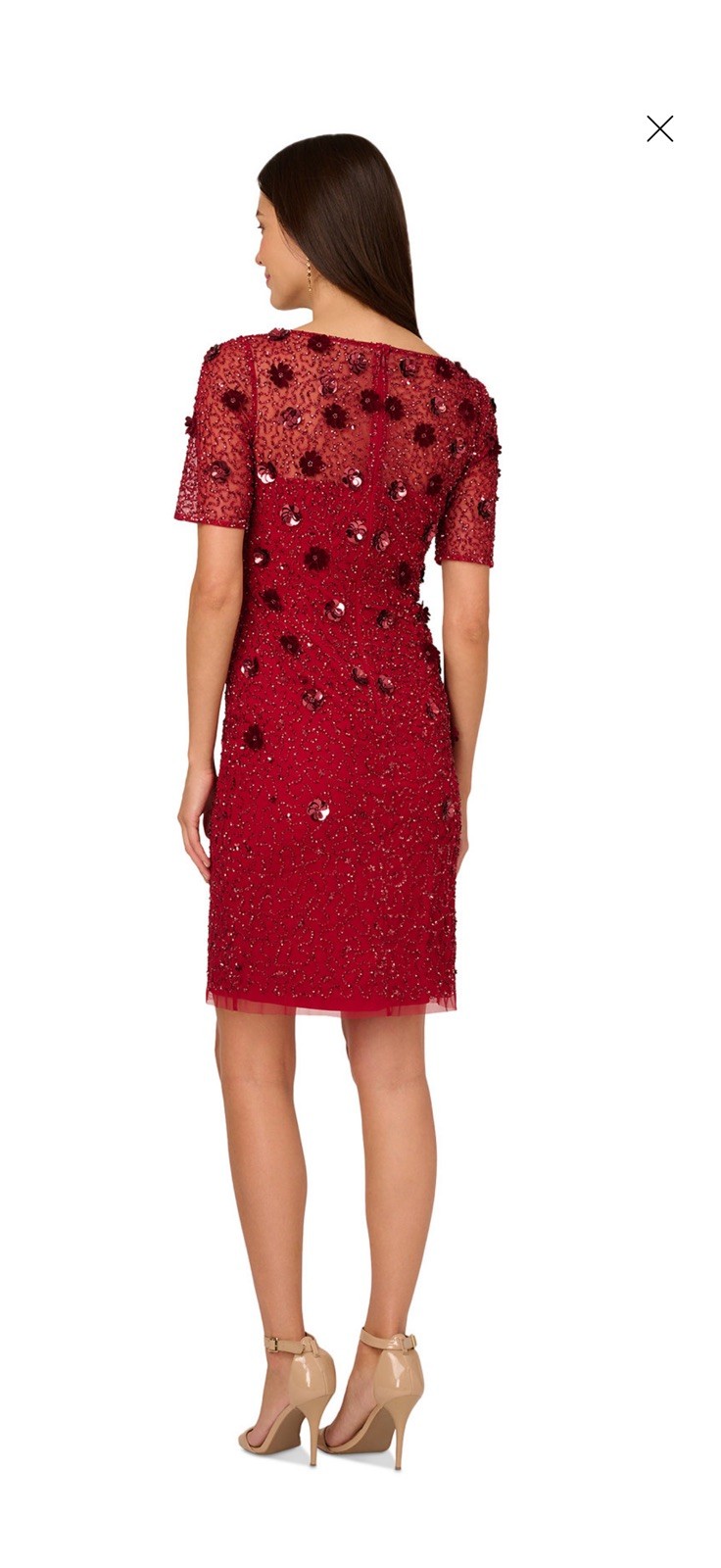 Adrianna Papell Women’s Red Floral-Embellished Boat-Neck Dress Size 4