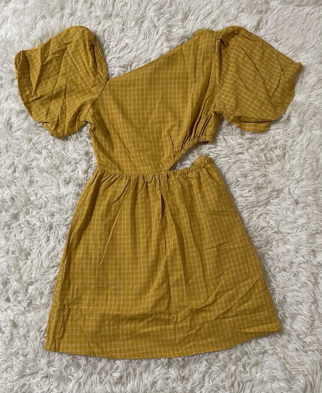 NEW Western Retro Cowgirl Farm Cottage Rodeo Gingham Puff Sleeve Yellow Dress S