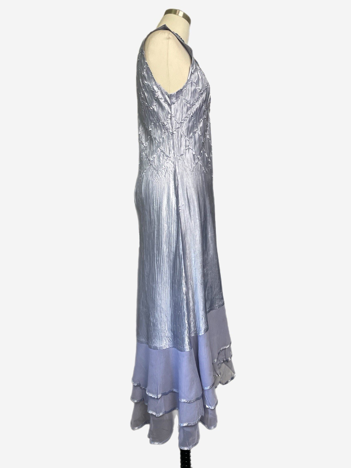 Komarov Blue gray charmeuse beaded layered slip dress 1920s delicate dreamy L