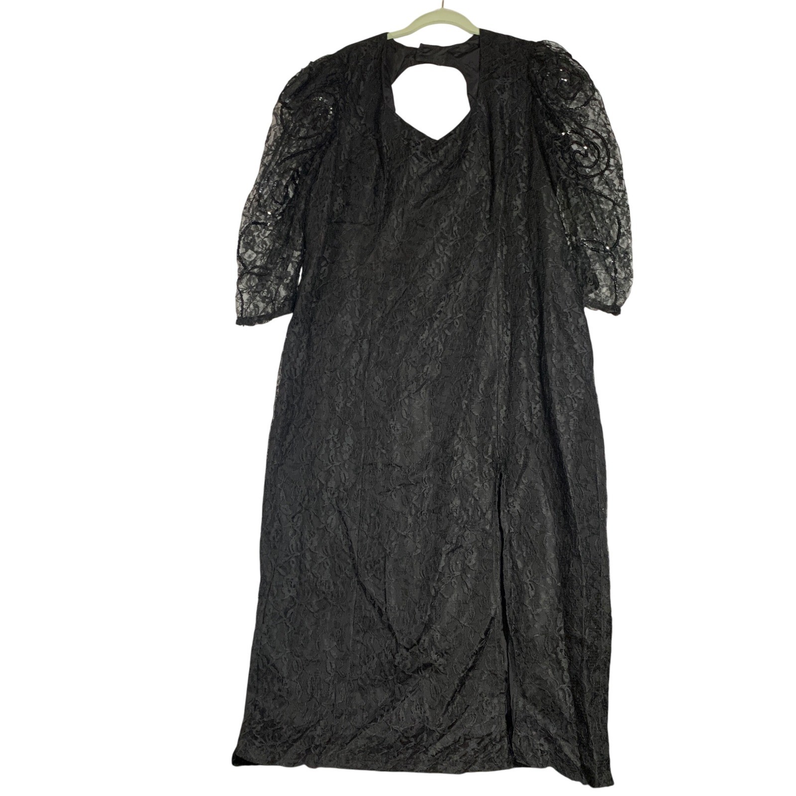 Vintage Diana Marco Black Lace Maxi Dress Size 20 Formal Party Puff USA Made