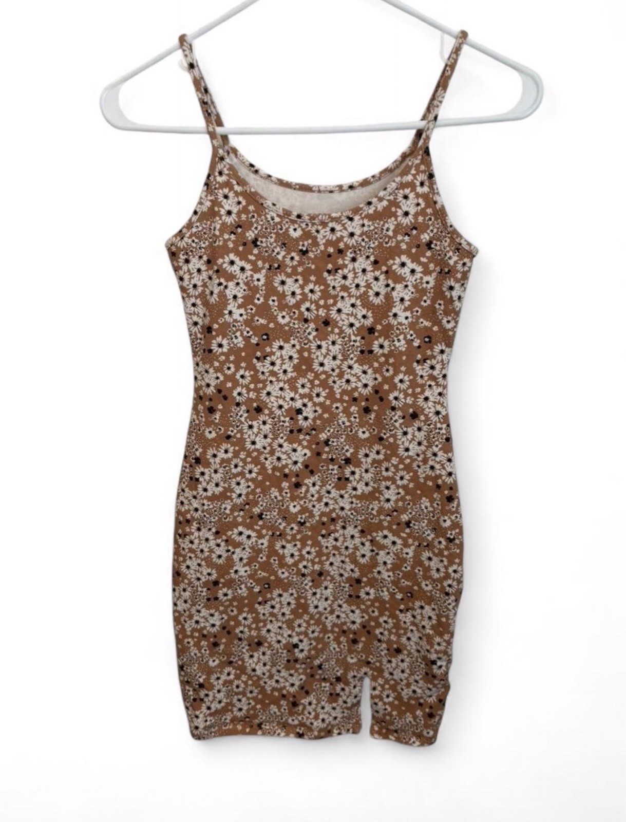 Wild Fable Size Medium Brown Daisy Floral Cami Bodycon Dress Mini Front Slit