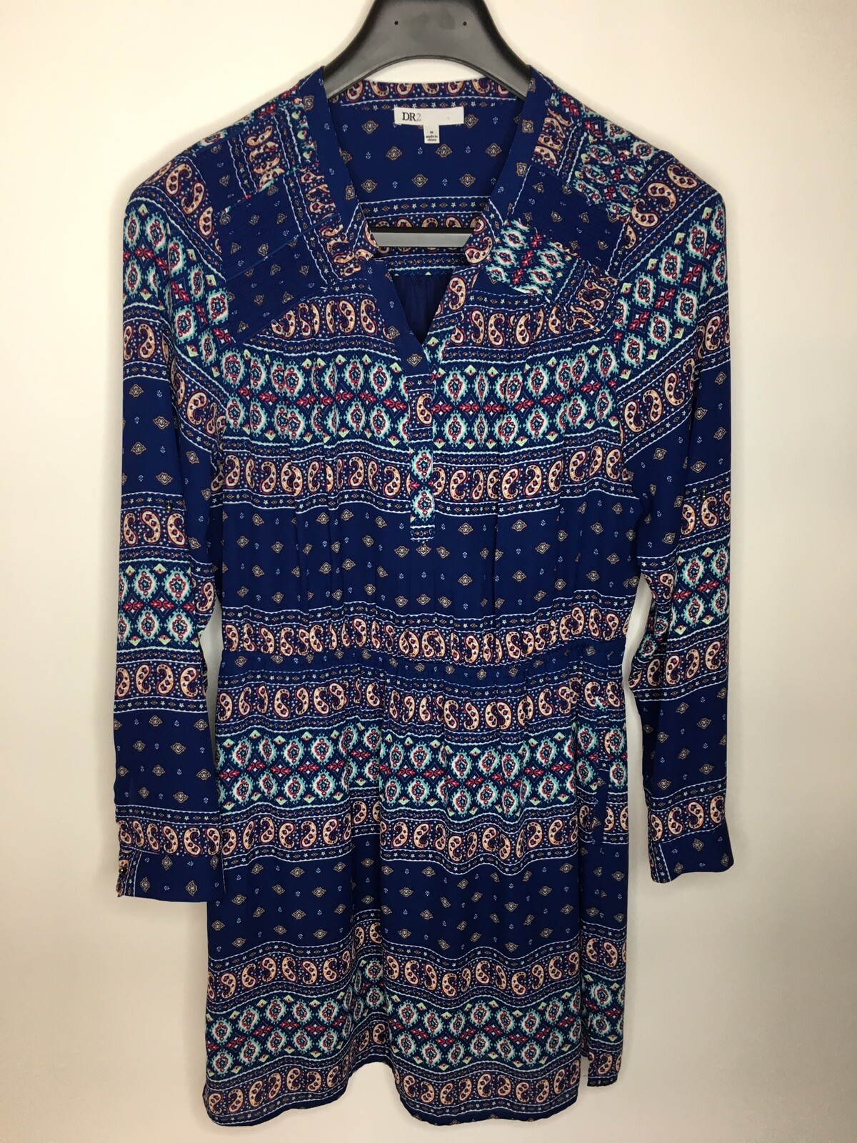 Women’s DR2 Daniel Rainn Paisley Lined Roll Tab Sleeve Shirt Dress •Size M *EUC