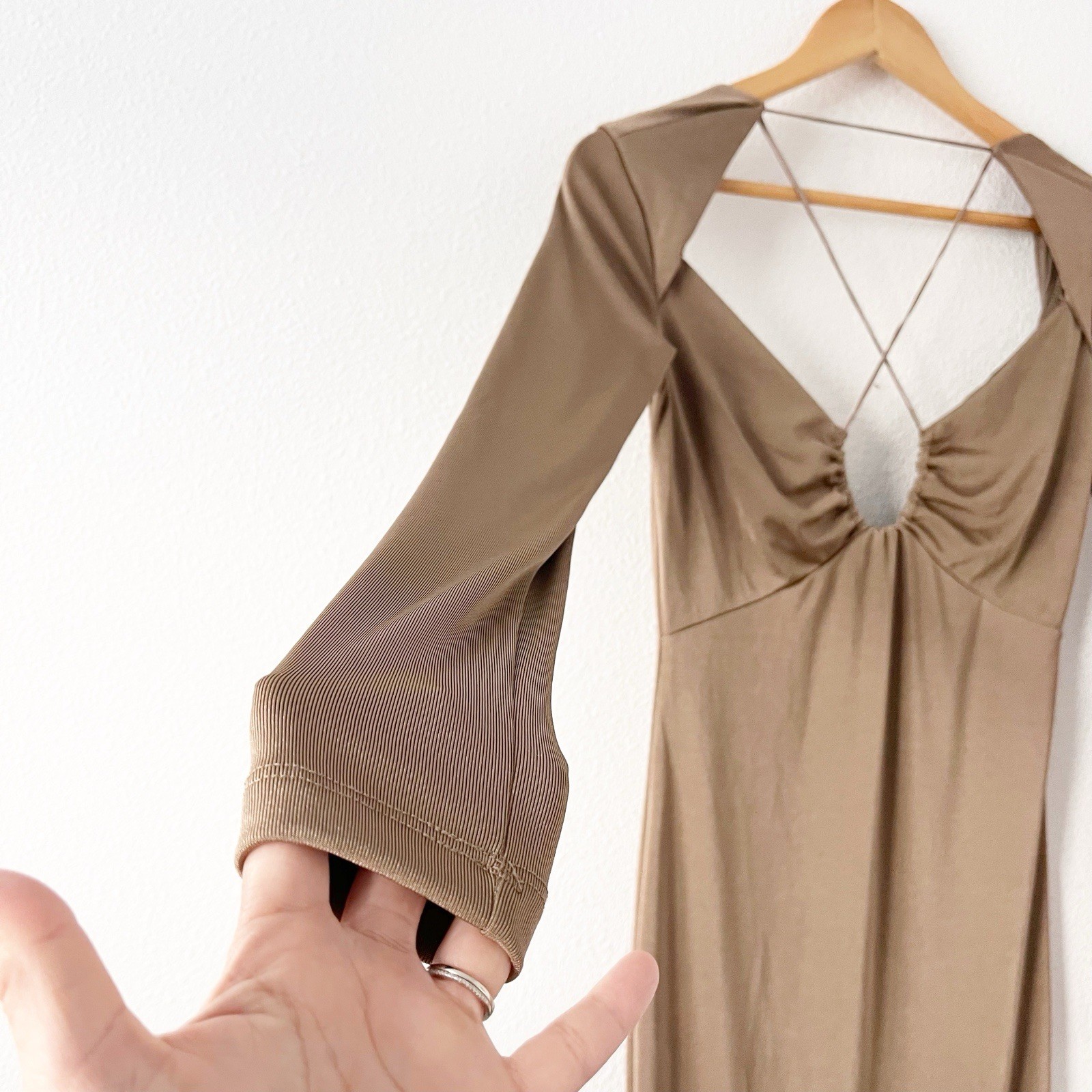 NWT Jason Wu Engracia Open Back Midi Dress Small Khaki Tan Bodycon size S