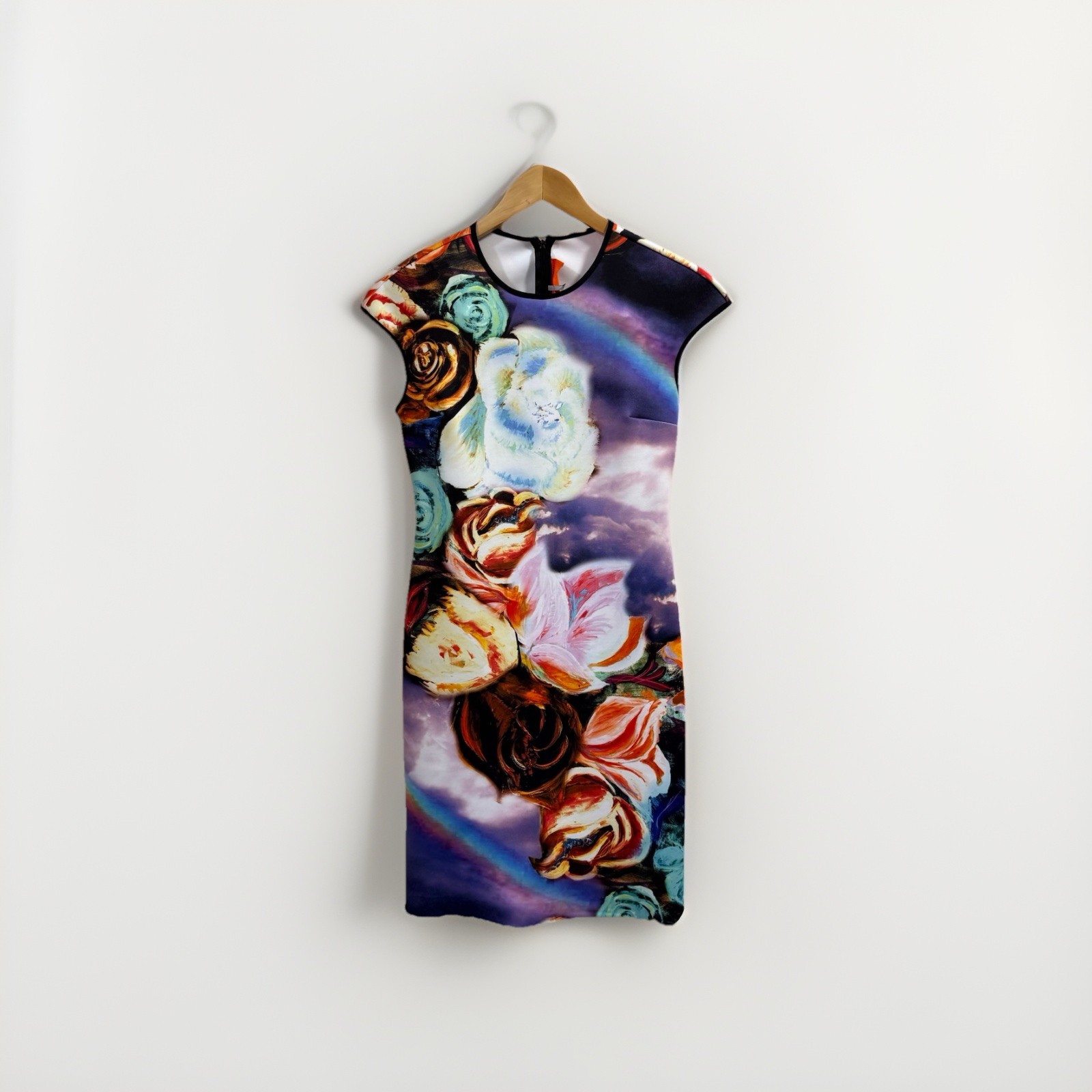 Clover Canyon Magical Sky Digital Print Cap Sleeve Pencil Dress Medium Neoprene