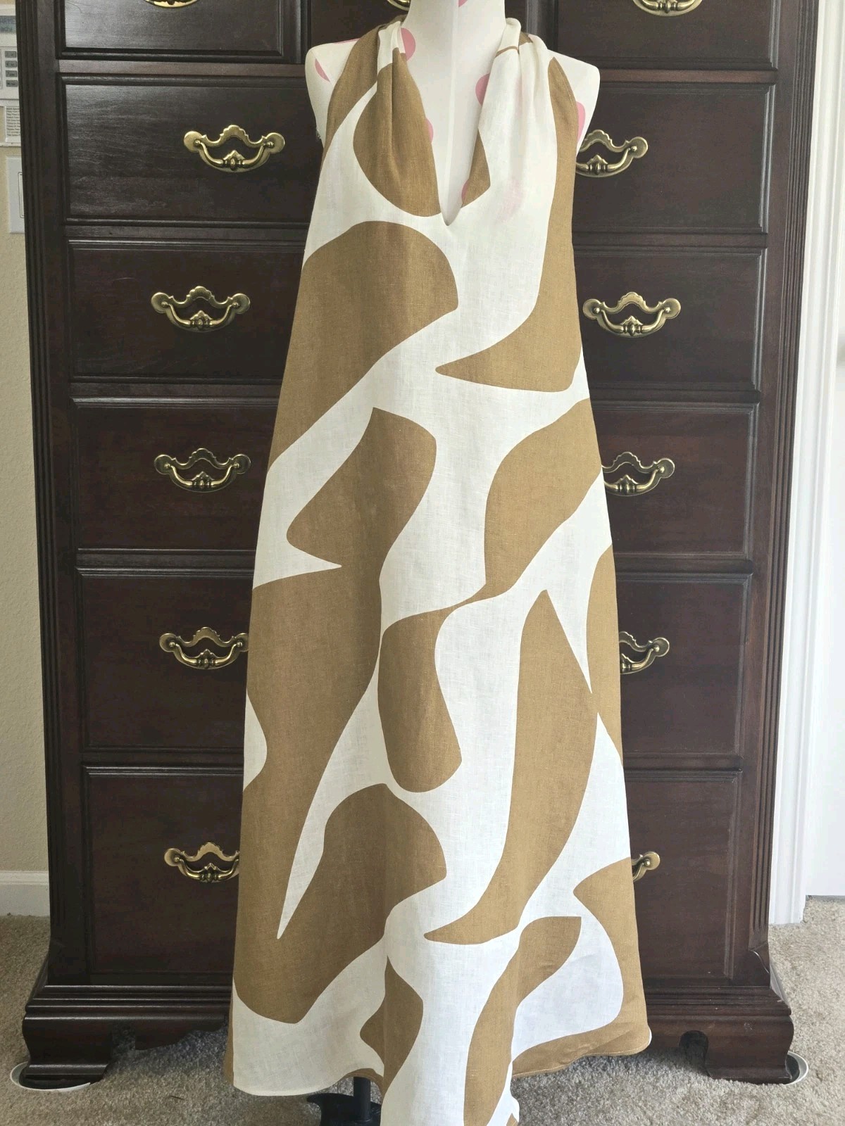 Banana Republic Monogram V Neck A Line Linen Midi Dress Summer XS NWOT Chic