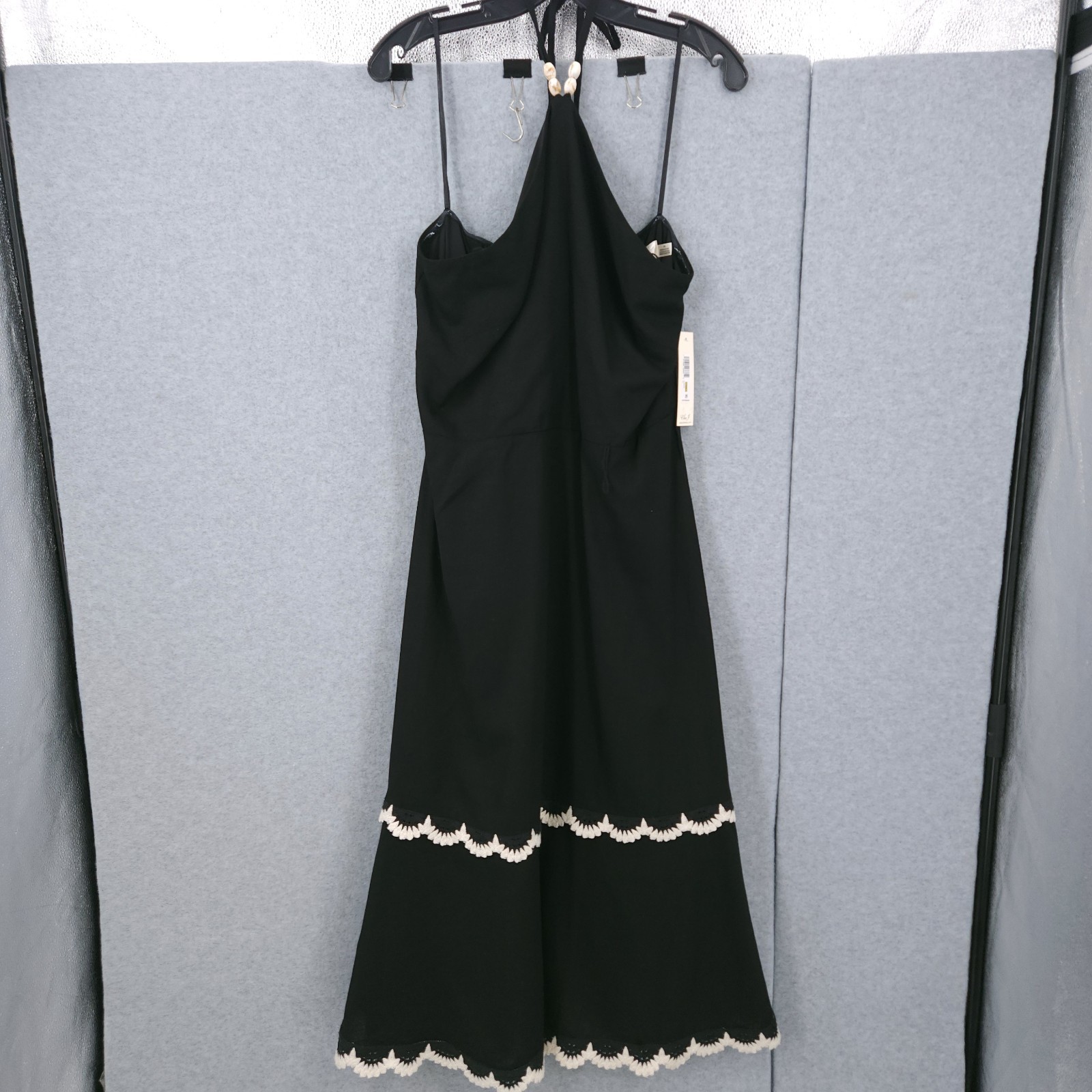 Eliza J Beaded Strap Contrast Trim Halter Black Sleeveless Dress Womens 14 READ
