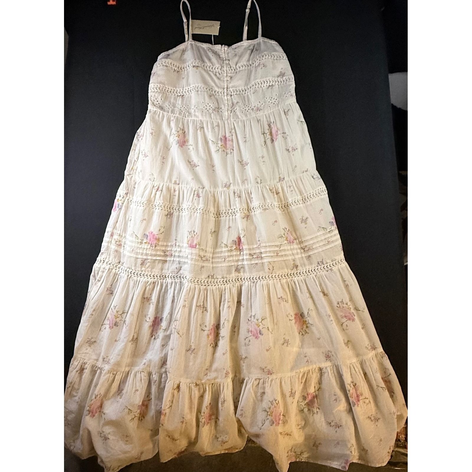 Universal Thread Floral Cotton Tiered Maxi Dress Cream Eyelet Lace Small NWT
