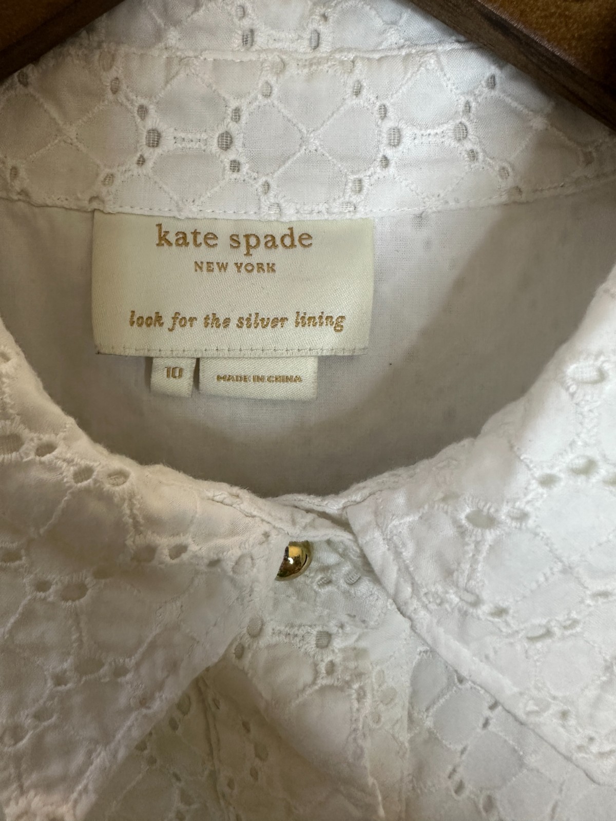 Kate Spade New York White Cotton Eyelet Sleeveless Button Front Dress *Altered