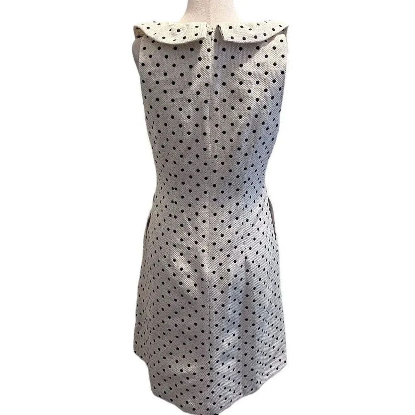 Johnston & Murphy Cream Navy Mini Gold Polka Dot Fit and Flare Dress Size 6 NWT
