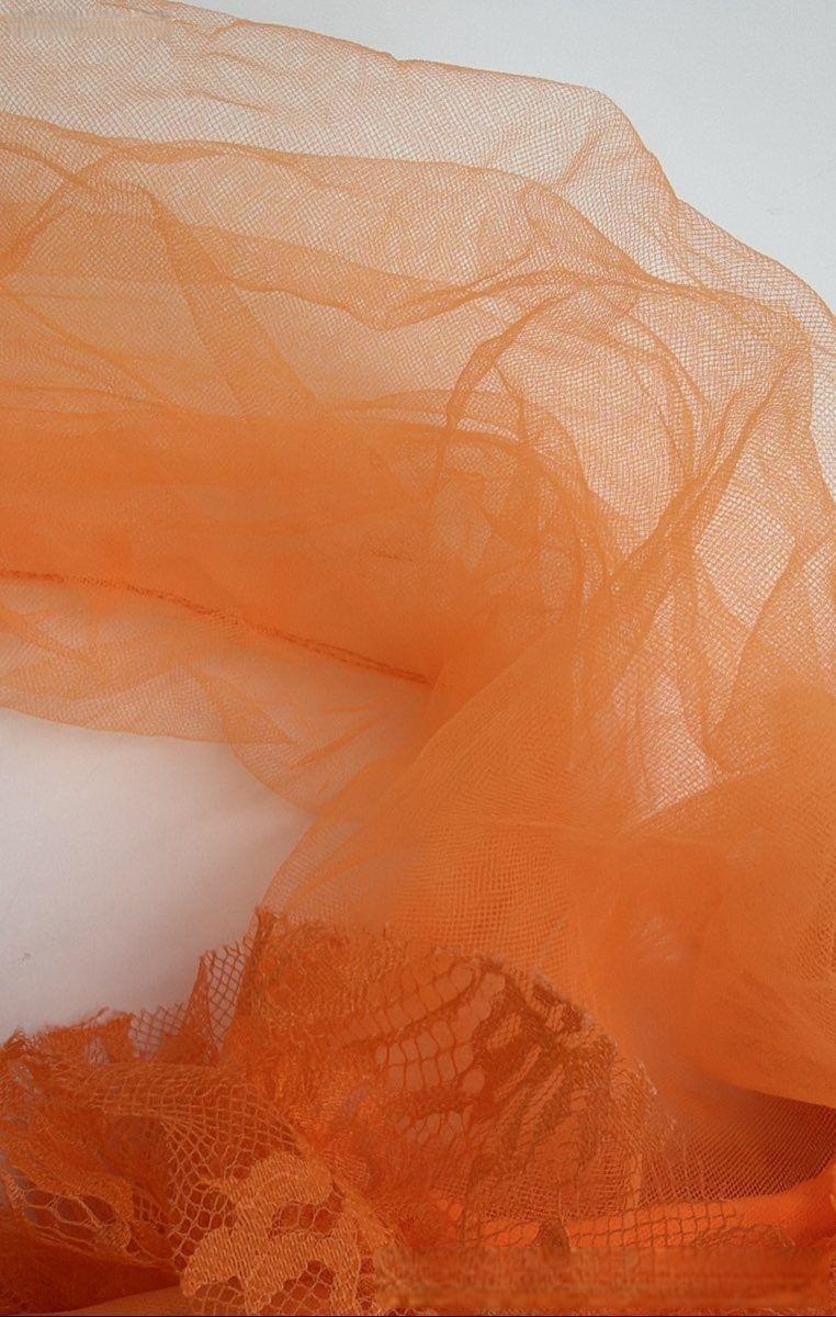 Oyemwen Orange Tulle Ruffle Tiered Gown Sheer Long Sleeve Smocked Maxi Dress NWT