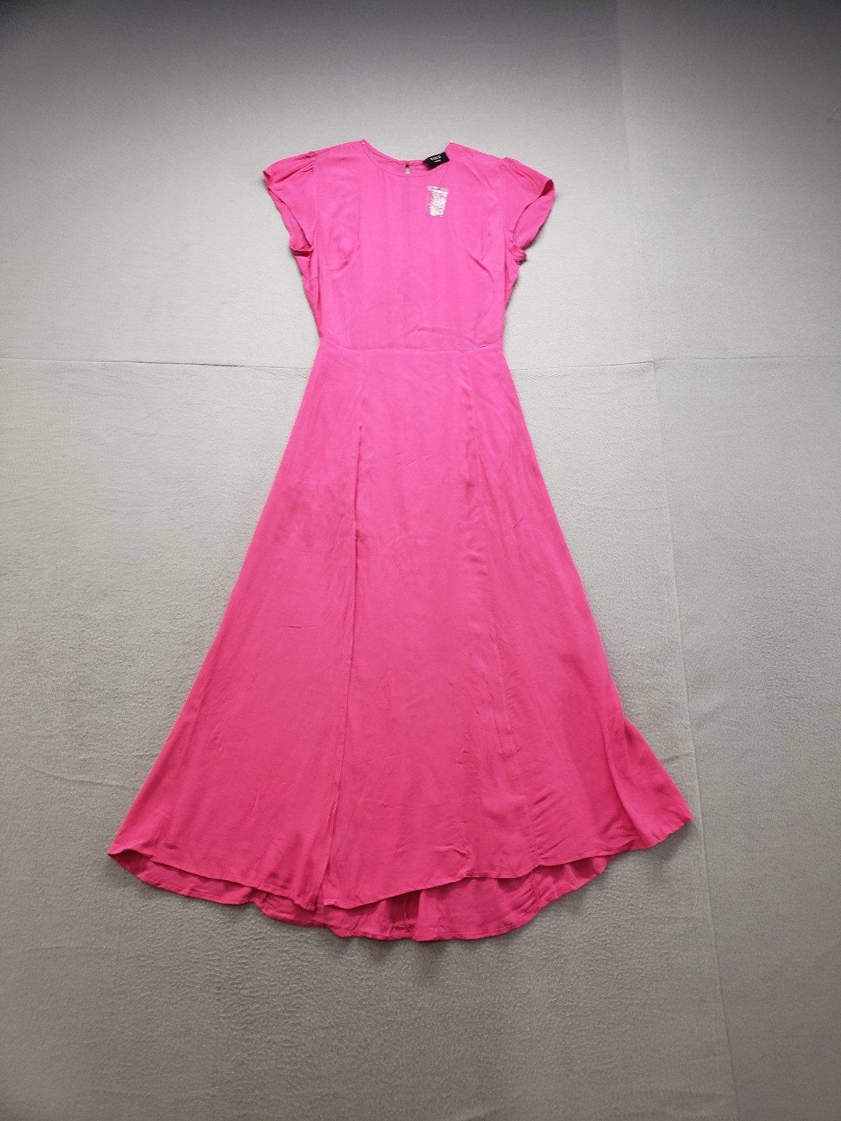 Vici Women Maxi Dress L Pink Back Zipper Cap Sleeve Crew Neck Slit 100% Rayon