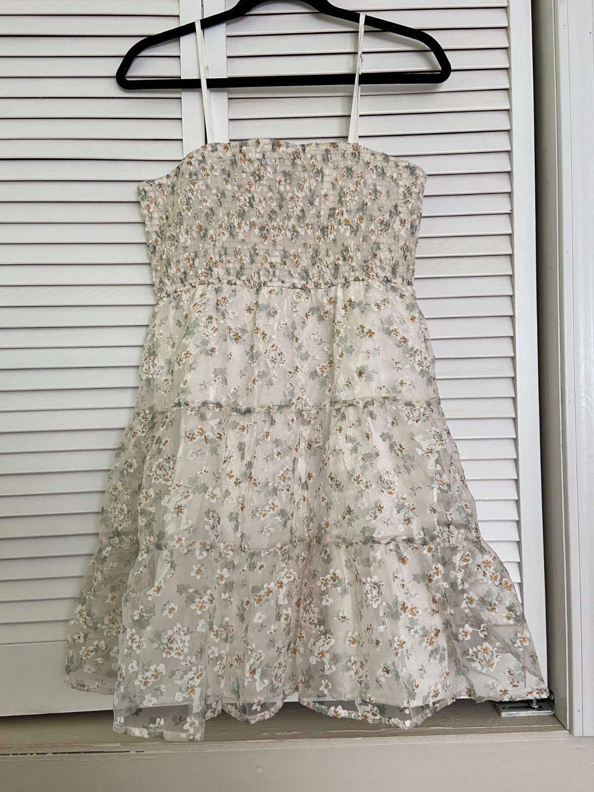 Anna Grace Cream Floral Tiered Babydoll Dress Size L Coquette Garden Party