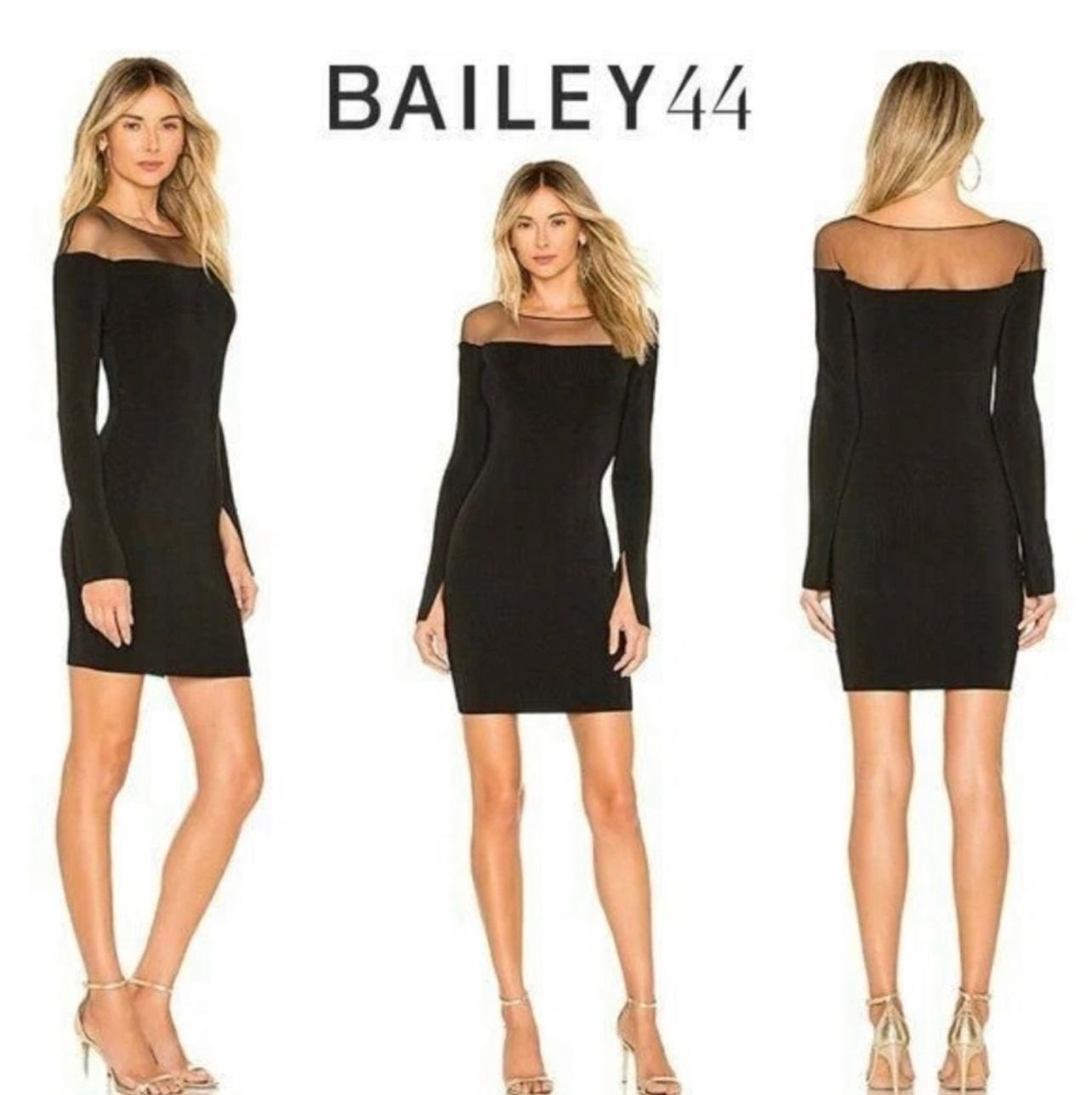 Bailey 44 Black Mesh Yoke Long Sleeve Mini Dress with Slit Sleeves