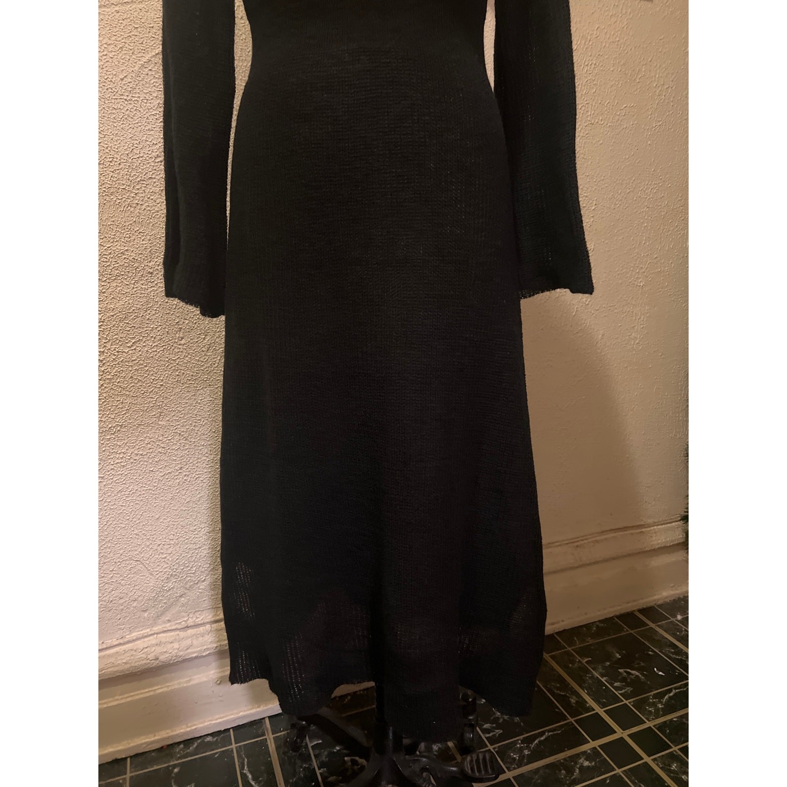 Knit Mix Semi Sheer Lightweight Long Sleeve V-Neck Knit Dress Black NWT Size XL